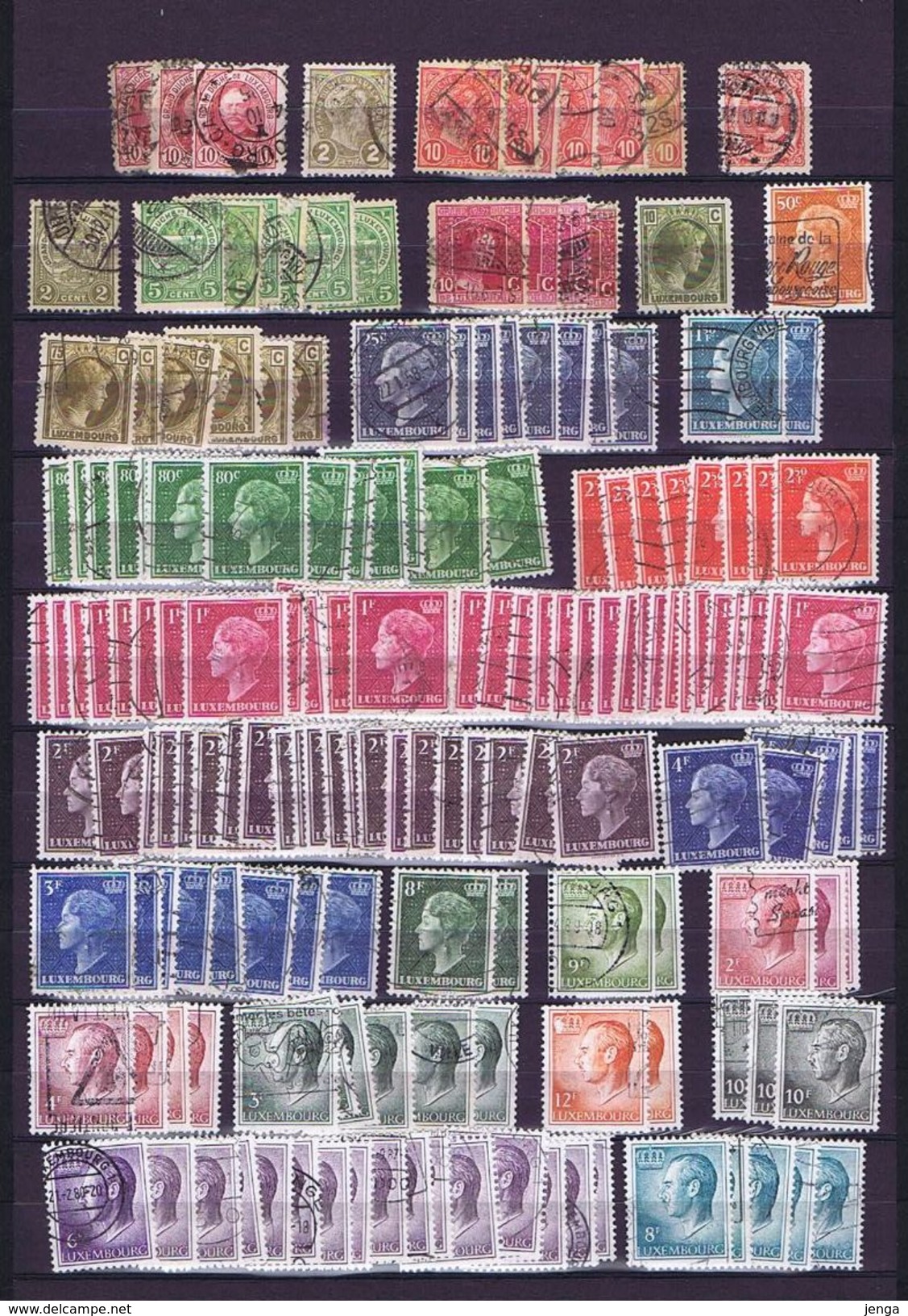 Luxembourg.  Stock Card (2 Scans) With Ca. 225 Used Stamps. - Collections