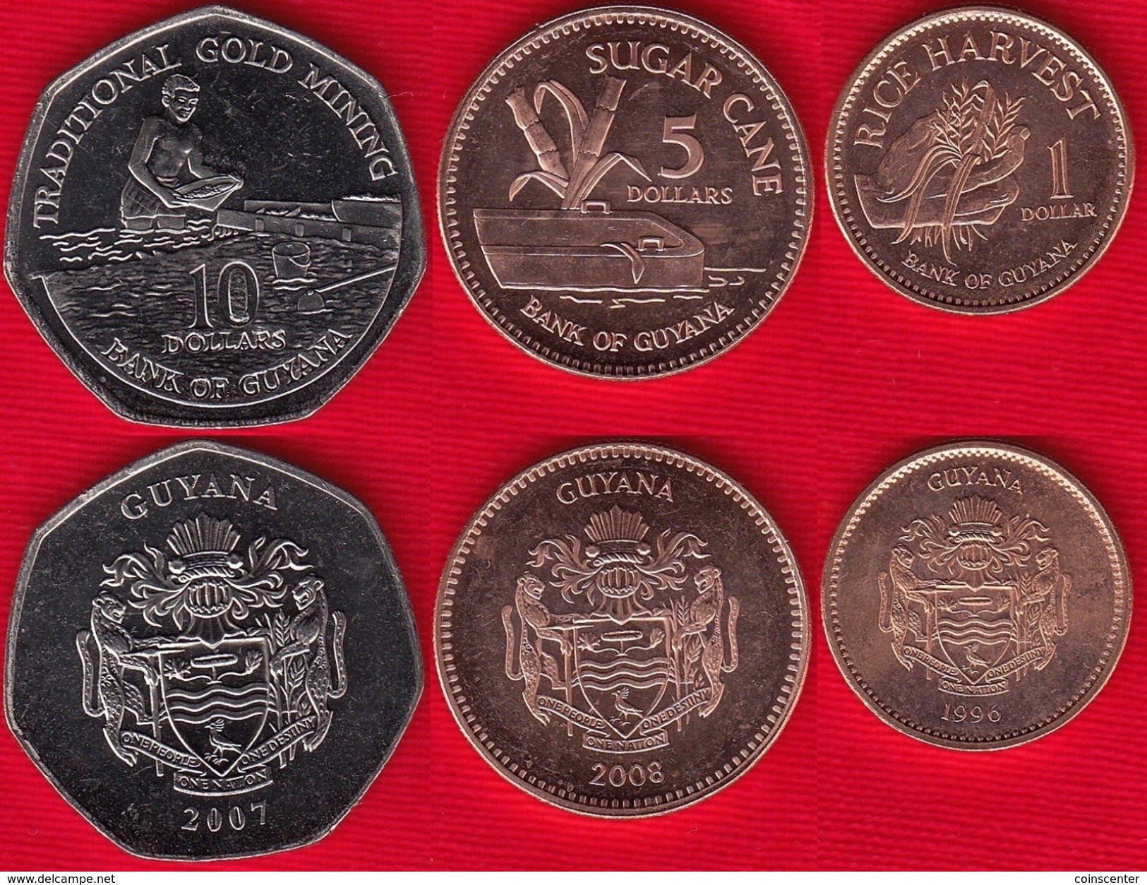Guyana Set Of 3 Coins: 1 - 10 Dollars 1996-2008 UNC - Guyana