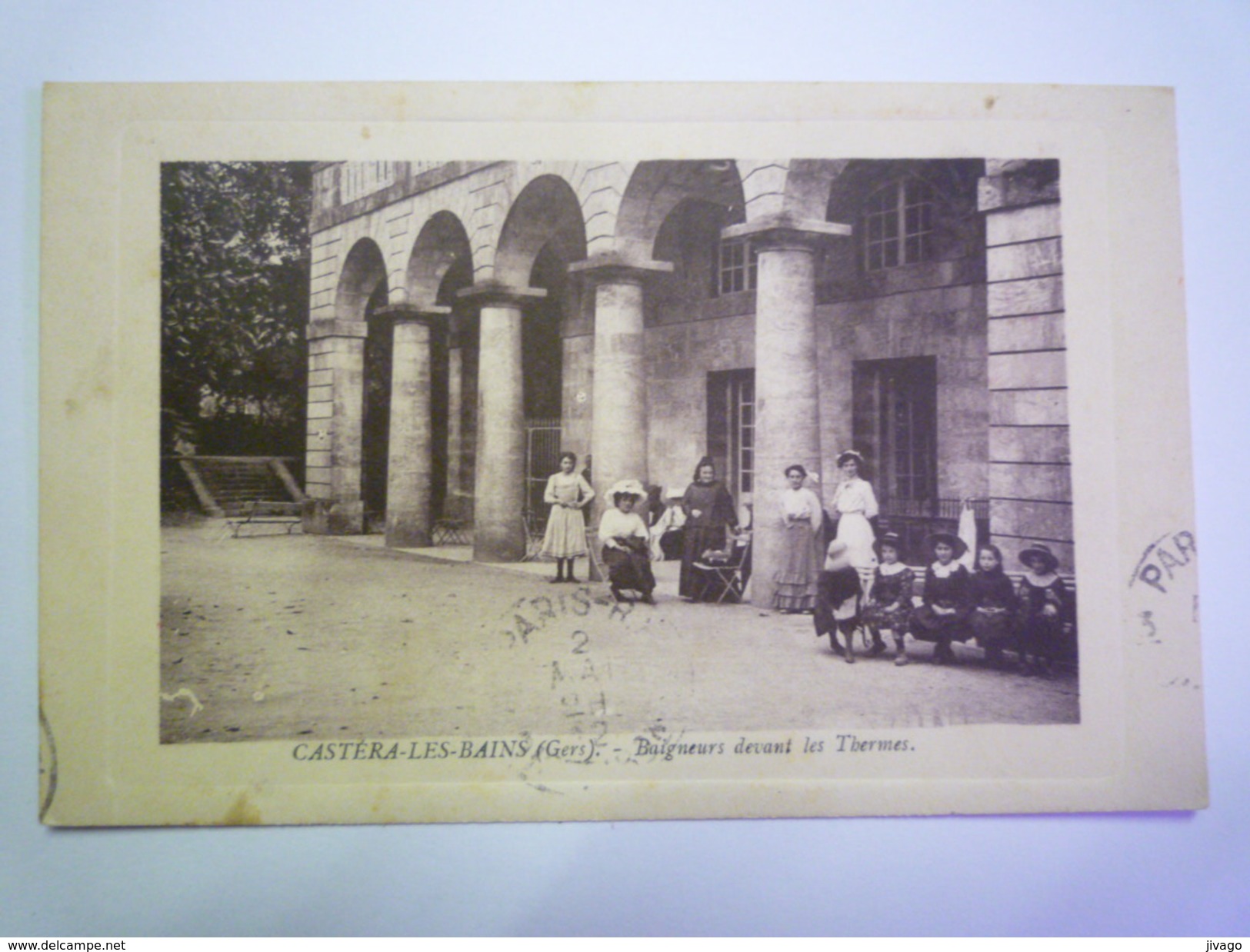 CASTERA-les-BAINS  (Gers)  :  BAIGNEURS  Devant Les  THERMES   1912    - Castera