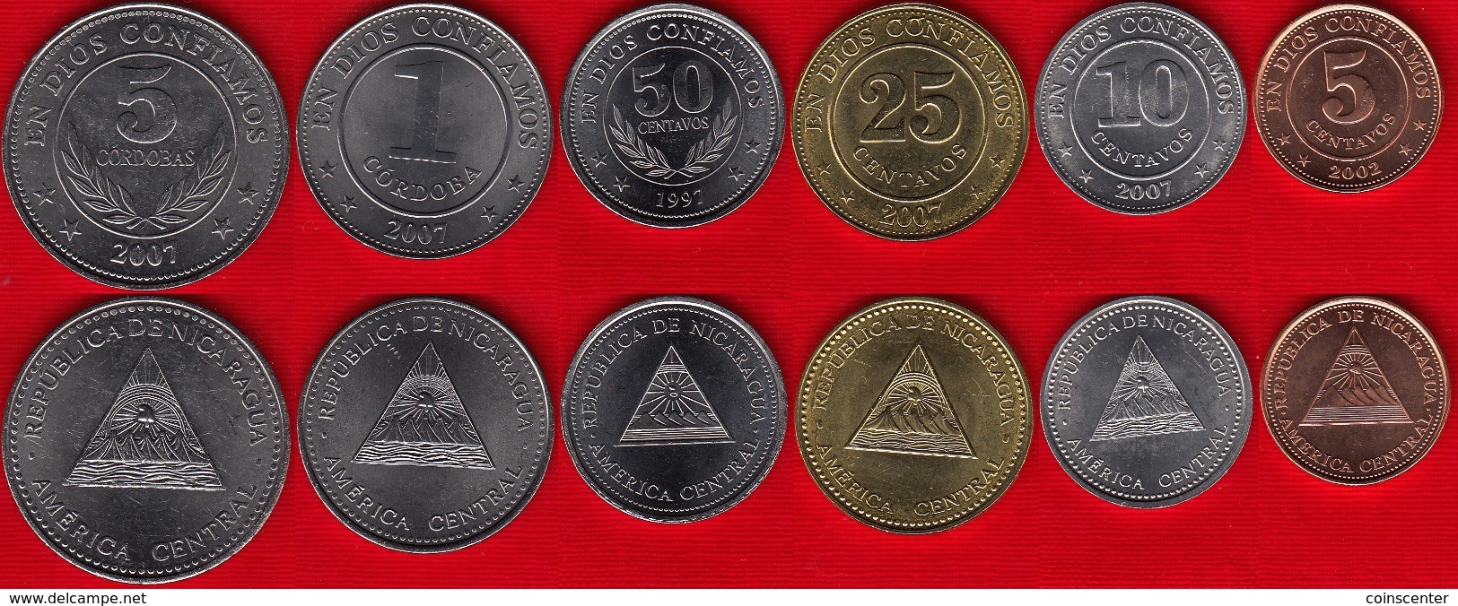 Nicaragua Set Of 6 Coins: 5 Centavos - 5 Cordobas 2002-2007 UNC - Nicaragua