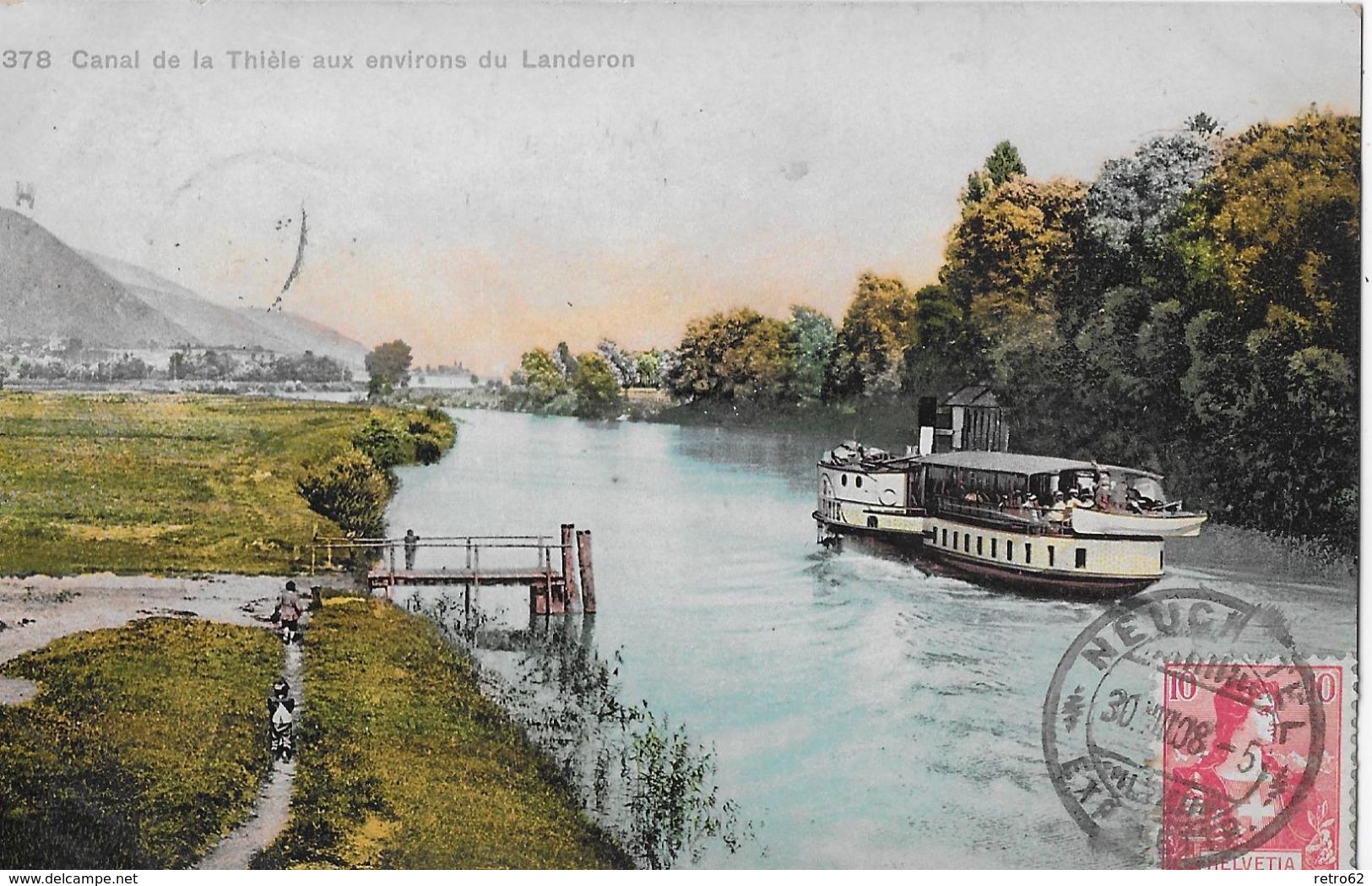LANDERON → Canal De La Thièle Avec Bateau Anno 1908 - Le Landeron