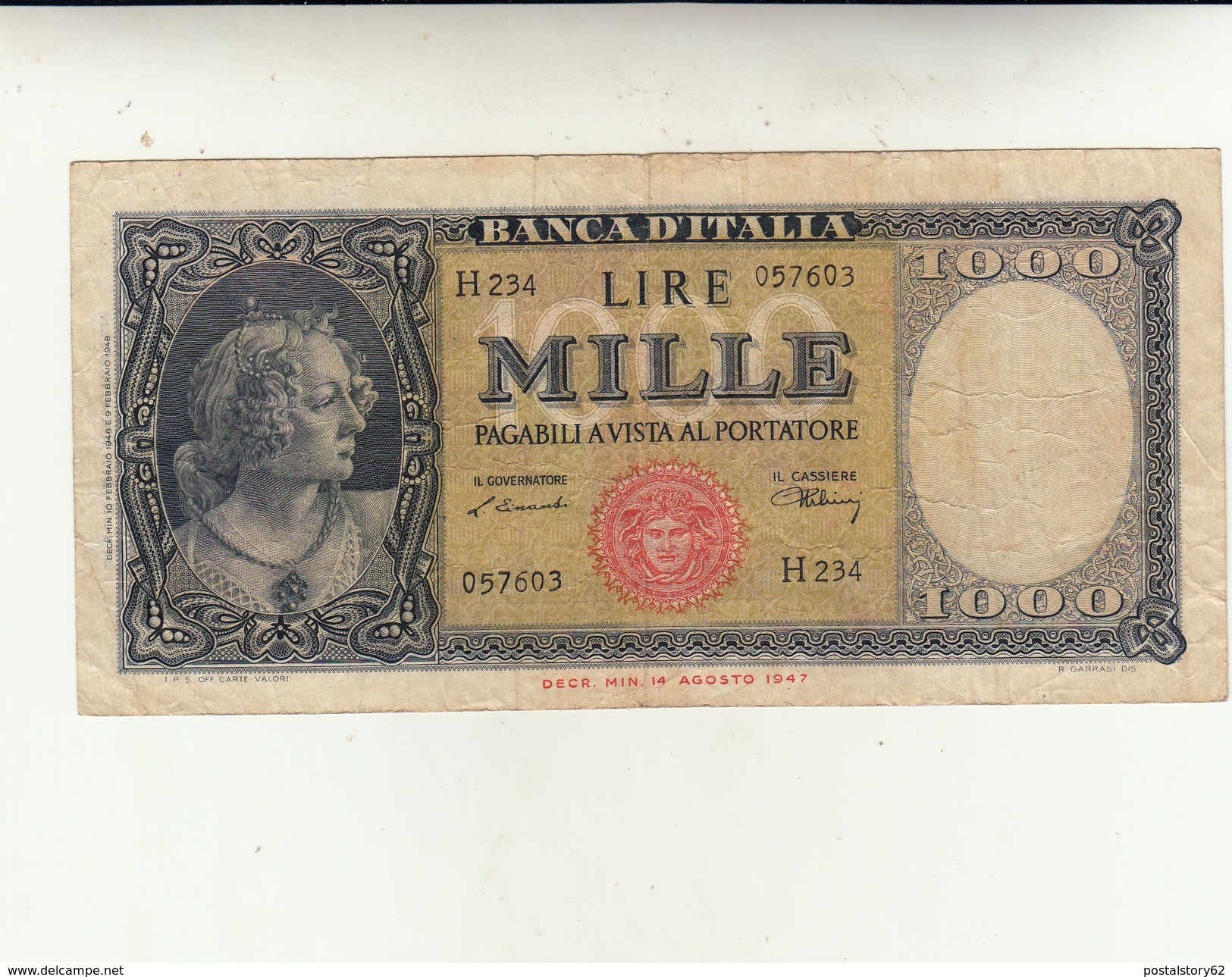Lire Mille Banca D'Italia Medusa Ornata, Buona Conservazione Integra. Dec. 1948 - 1000 Lire