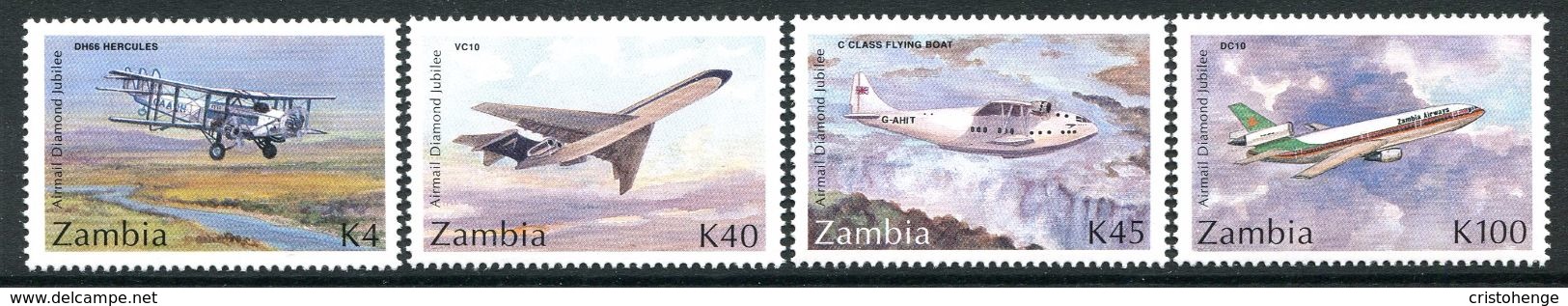 Zambia 1992 60th Anniversary Of Airmail Services Set HM (SG 704-07) - Zambia (1965-...)