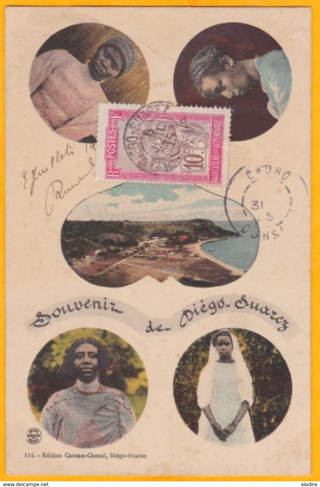 1915 - CP De Diego Suarez, Madagascar Vers Cauro, Ajaccio, Corse, France  - Affrt 10 C  - Vues Diverses - Covers & Documents