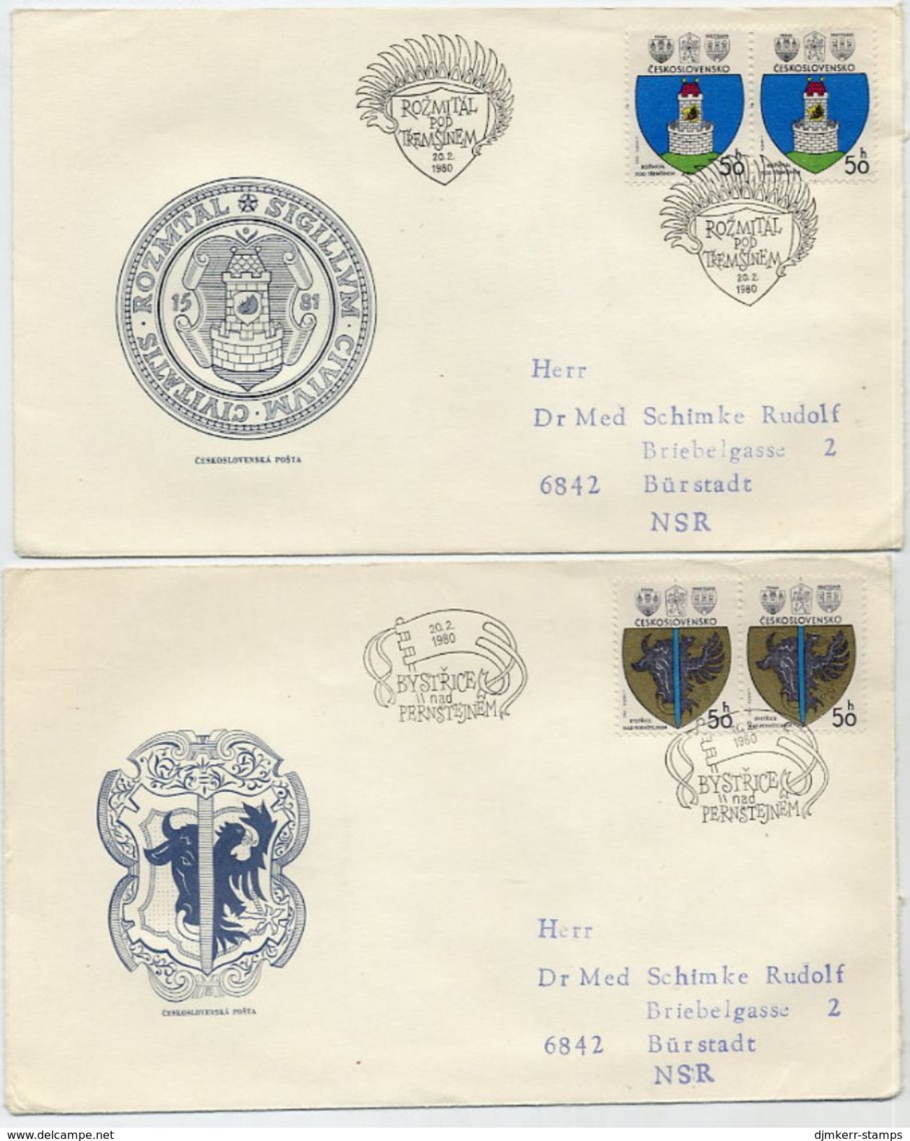 CZECHOSLOVAKIA 1980 Town Arms On 4 FDCs.  Michel 2552-55 - FDC