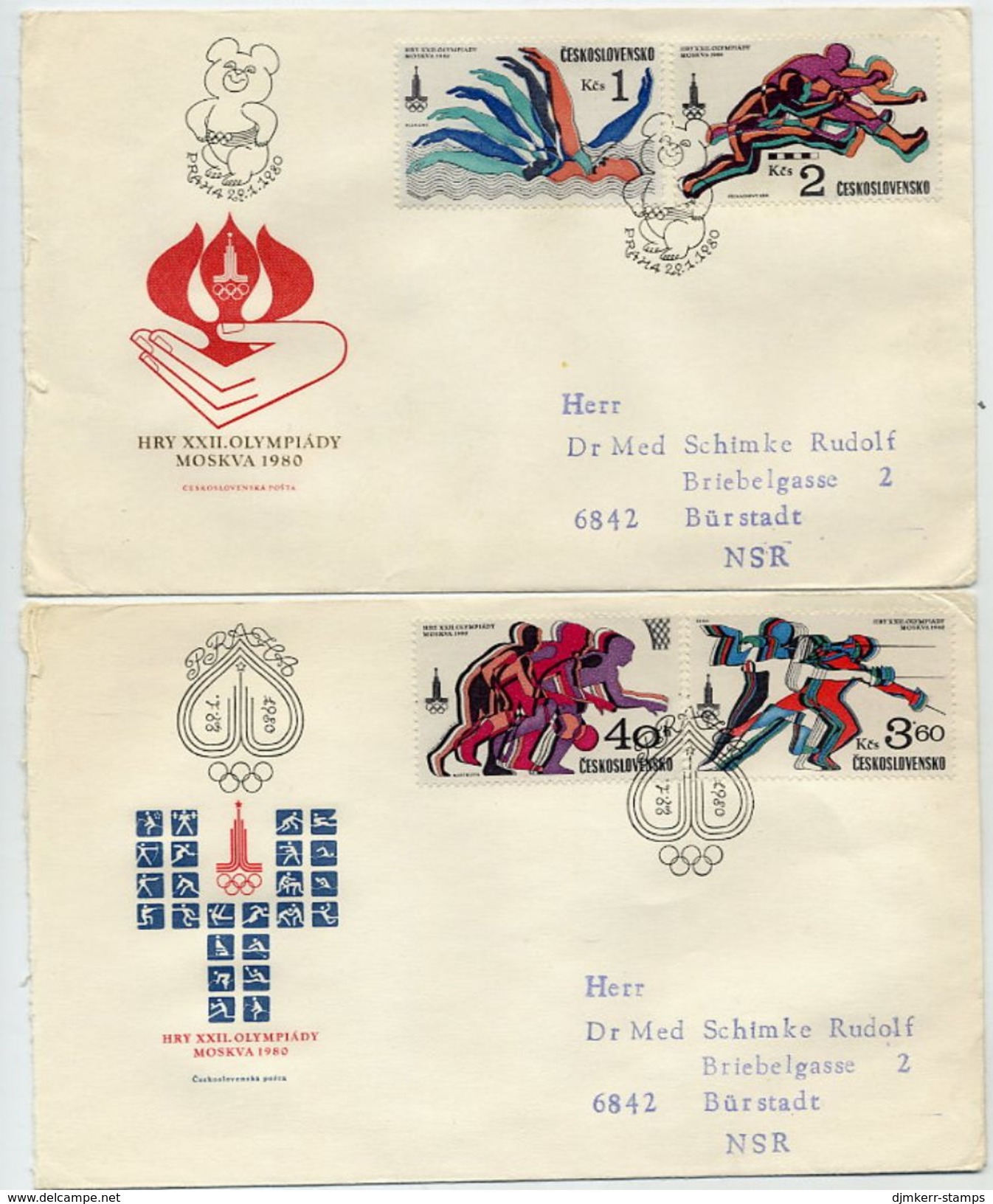 CZECHOSLOVAKIA 1980 Moscow Olympic Games On 2 FDCs.  Michel 2547-50 - FDC