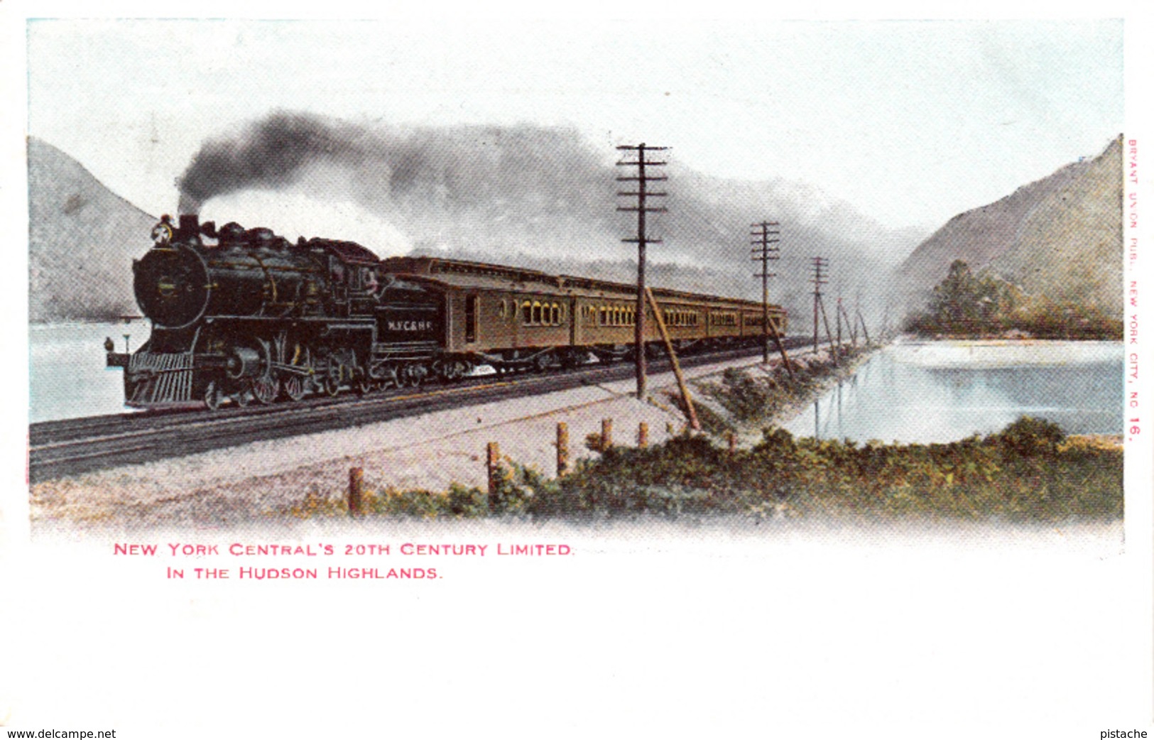 Vintage 1905-1910 - New York Central 20th Century Limited - Railroad Train Locomotive In The Hudson Highlands - 2 Scans - Trains