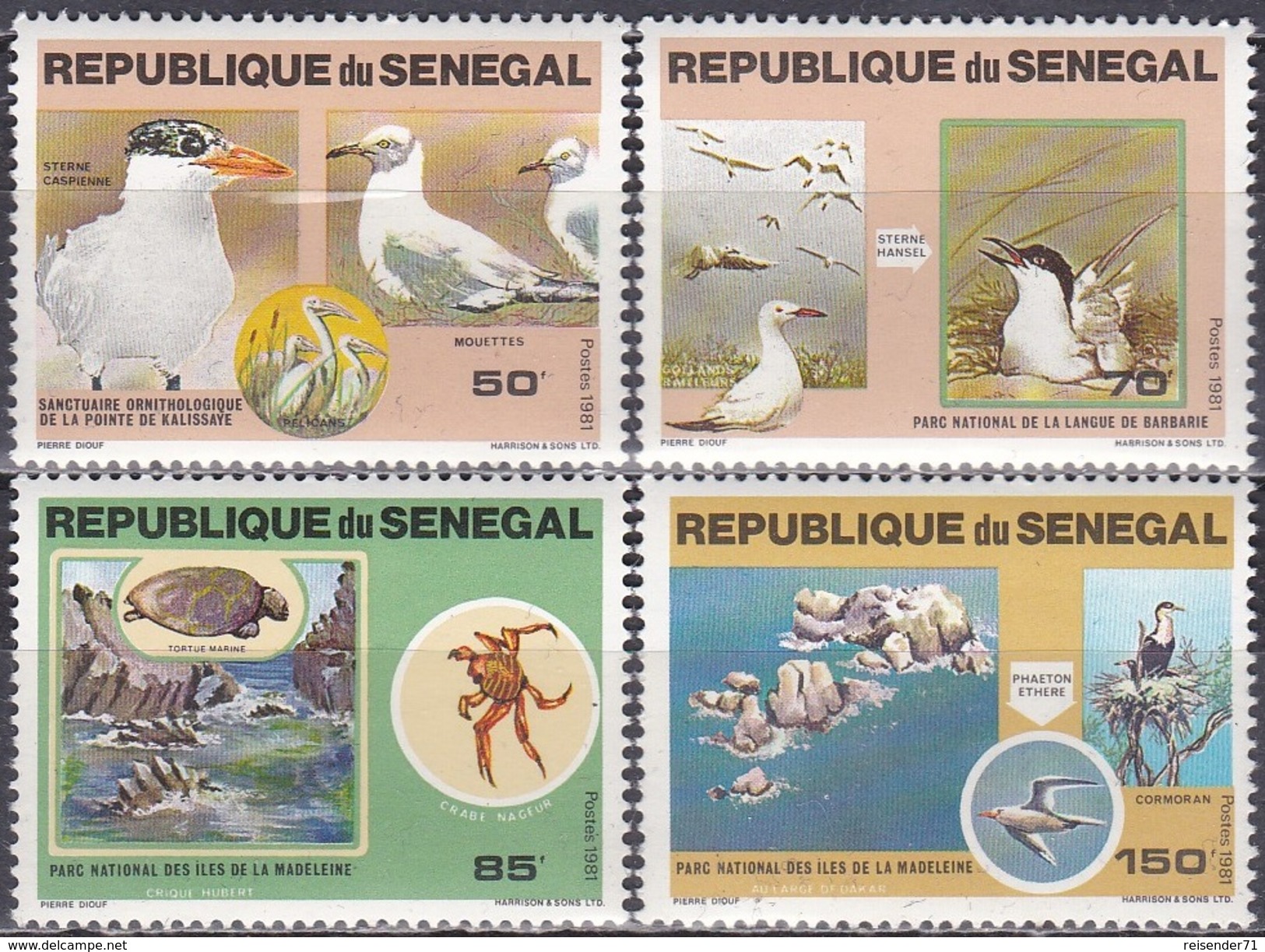 Senegal 1981 Tiere Fauna Animals Vögel Birds Schildkröten Turtles Nationalparks Naturschutz, Mi. 741-4 ** - Senegal (1960-...)