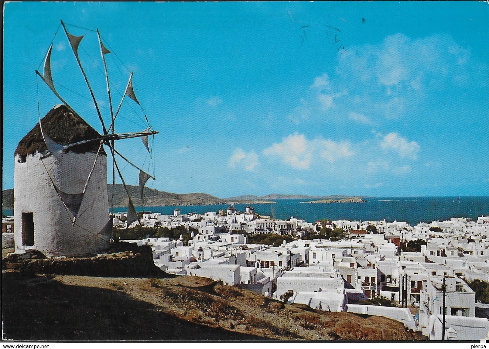 GRECIA - MIKONOS - PANORAMA - VIAGGIATA 1979 FRANCOBOLLO ASPORTATO - Grecia