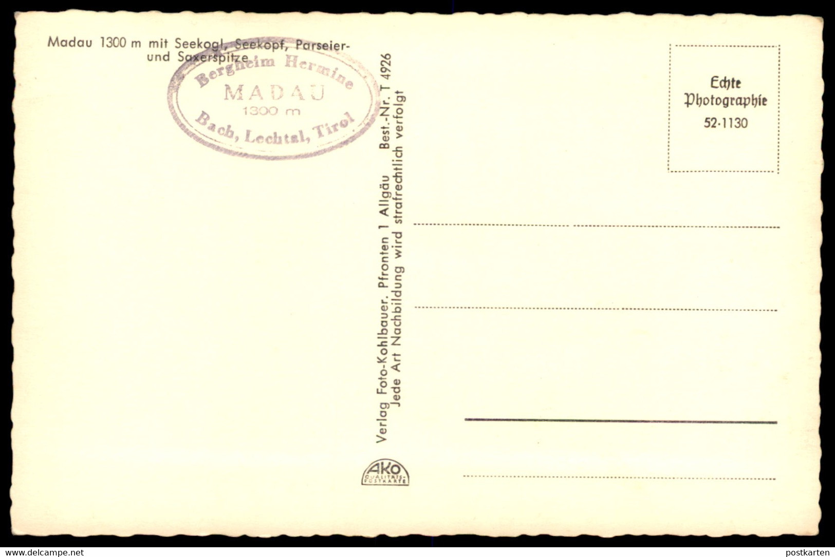 ÄLTERE POSTKARTE MADAU 1300 METER TIROL LECHTAL STEMPEL BERGHEIM HERMINE BACH ÖSTERREICH PARSEIERSPITZE Postcard AK Cpa - Lechtal