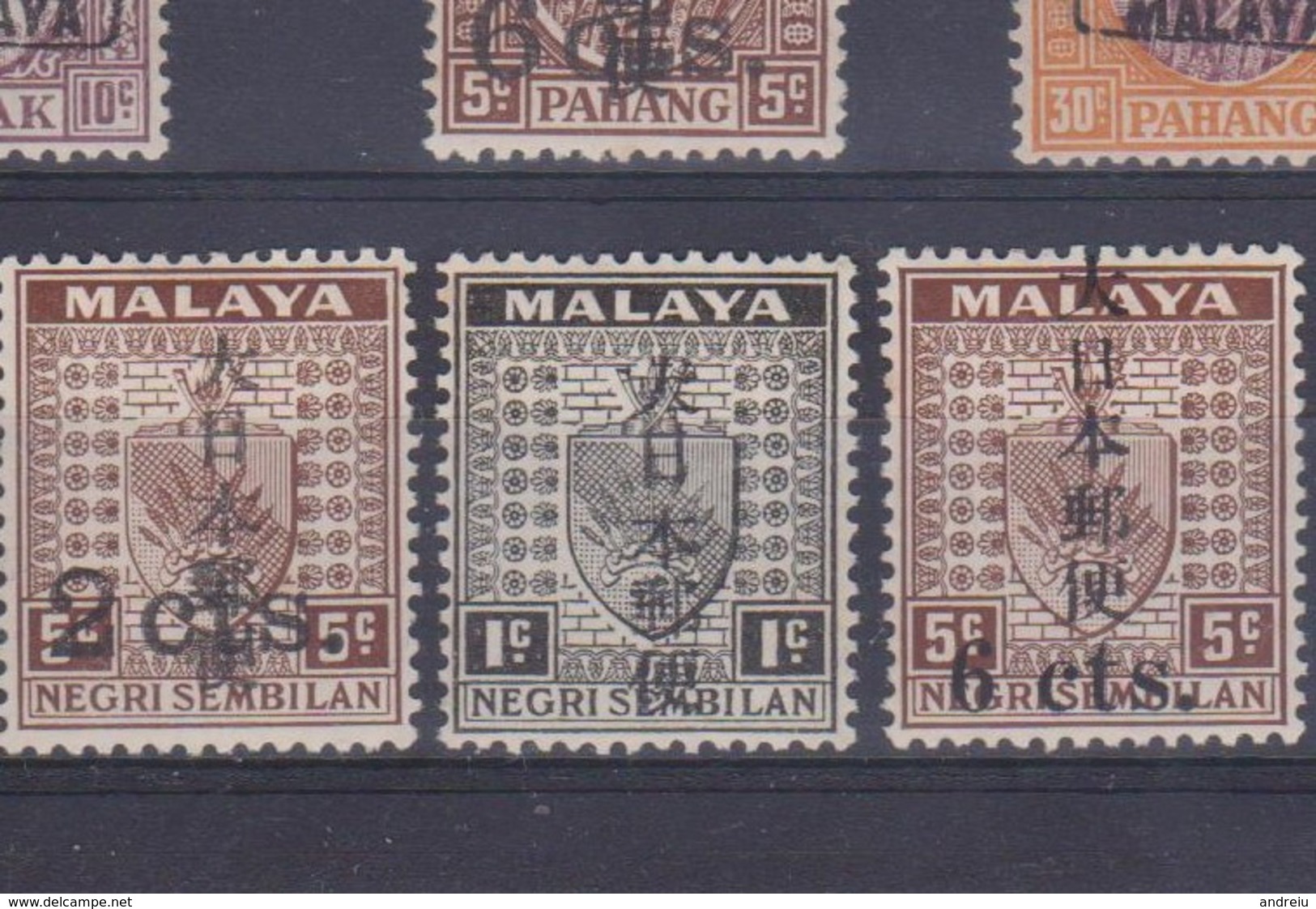 1943 Negri Sembilan - 2 Scans Japanese Occupation 3v., 1c, 2c On 5c, 6c On 5c Overprinted, Scott N28/29/30 MLH - Negri Sembilan