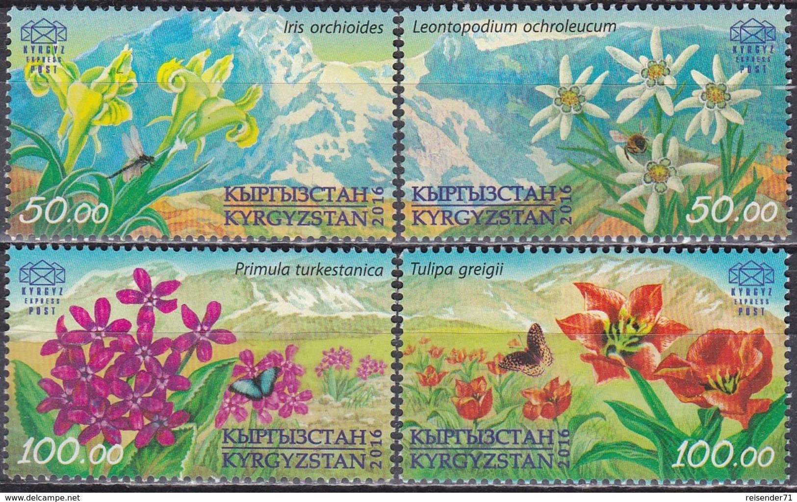 Kirgisistan Kyrgyzstan Express 2016 Pflanzen Flora Blumen Blüten Iris Edelweiß Primeln Tulpen, Mi. 33-6 ** - Kirgisistan