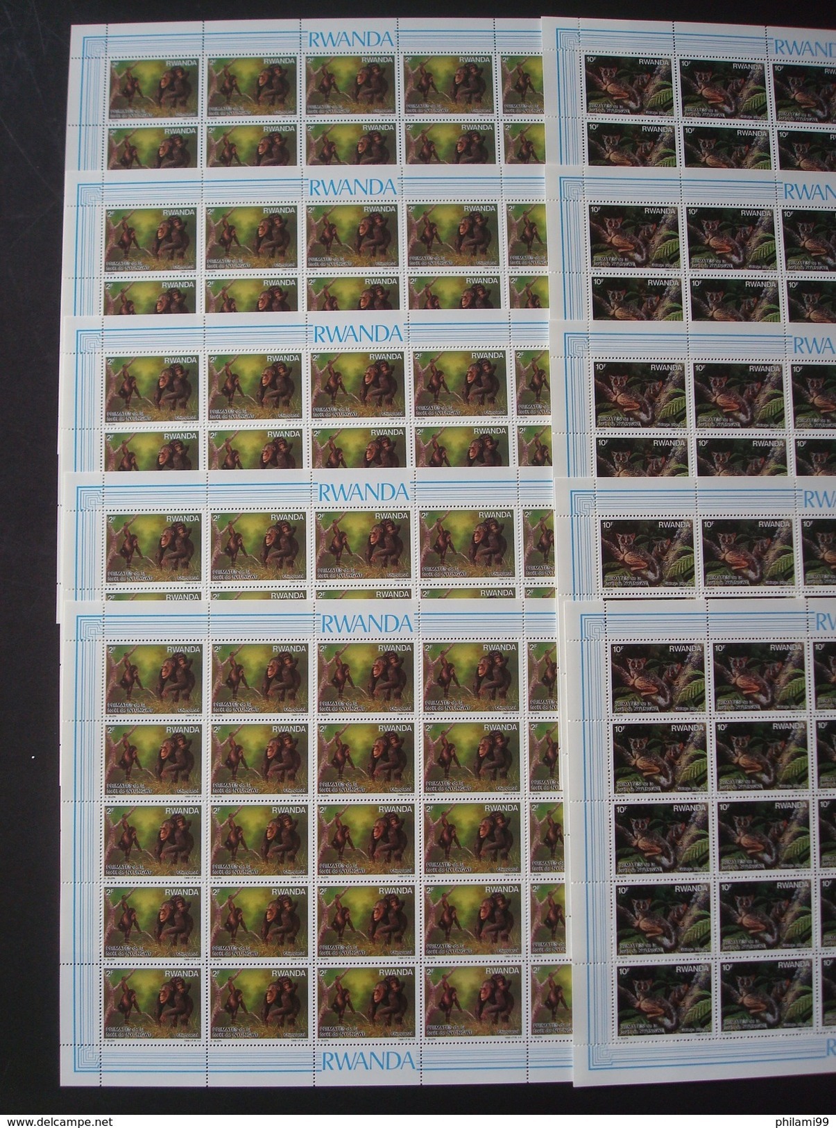 RWANDA 1988  15 FULL SHEETS 2F 10F 90F MNH * *  BUZIN MONKEY APE Singes Primates - Ongebruikt