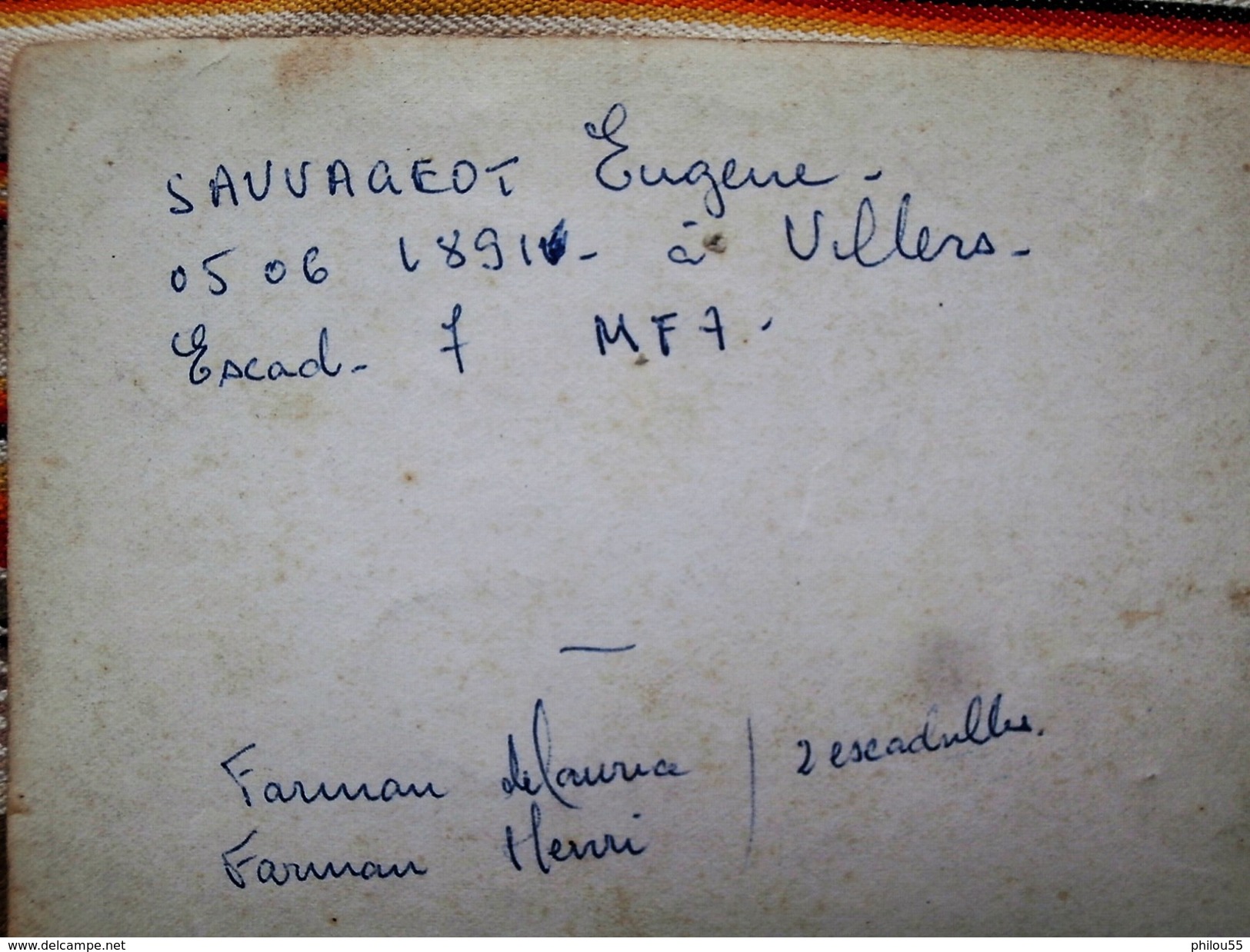 RARE lot AVIATION Citation a l Ordre de l Armee ESCADRILLE MF7  VILLERS EN ARGONNE (Sauvageot eugene) VERDUN FARMAN etat