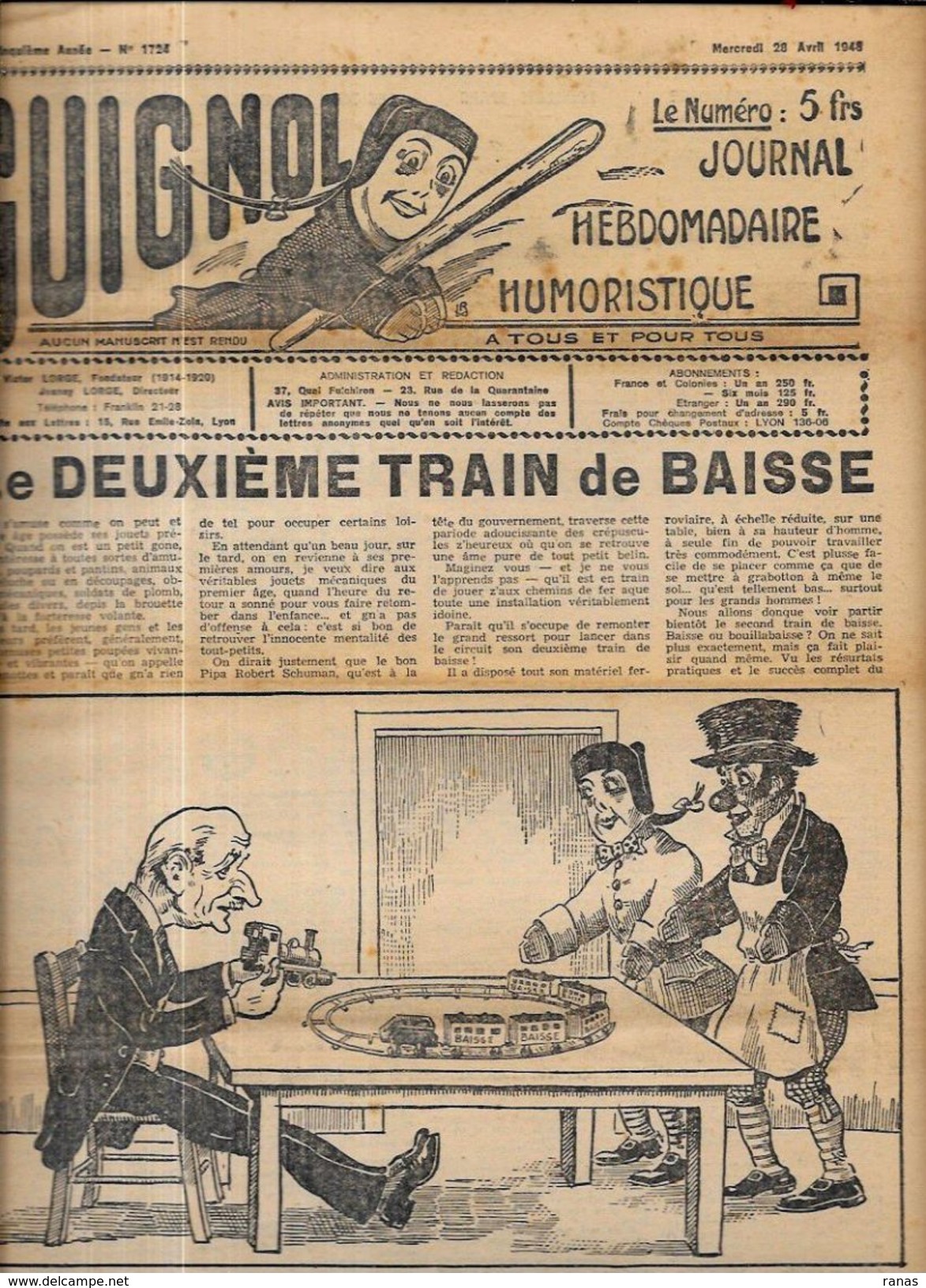 Revue GUIGNOL Satirique Politique Illustrée N° 1724 De 1948 Train électrique Jouet - 1900 - 1949