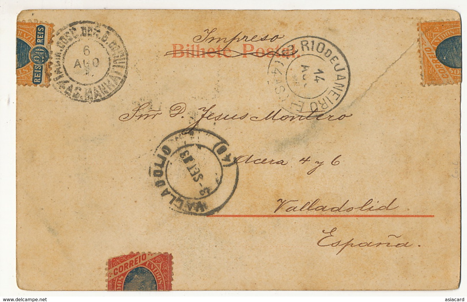 Porto Alegre Cidade Baixa 1903 Used 3 Stamps To Valladolid Spain One Crease - Porto Alegre