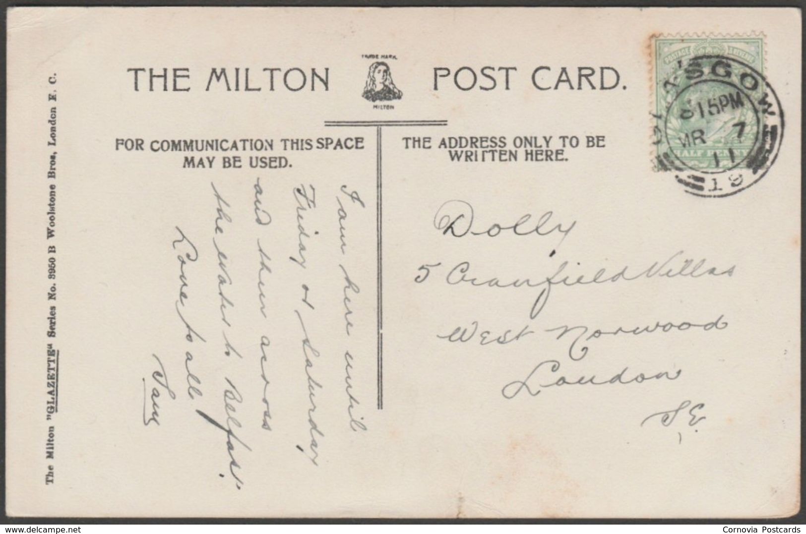 Argyle Street, Looking East, Glasgow, 1911 - Milton Glazette Postcard - Lanarkshire / Glasgow