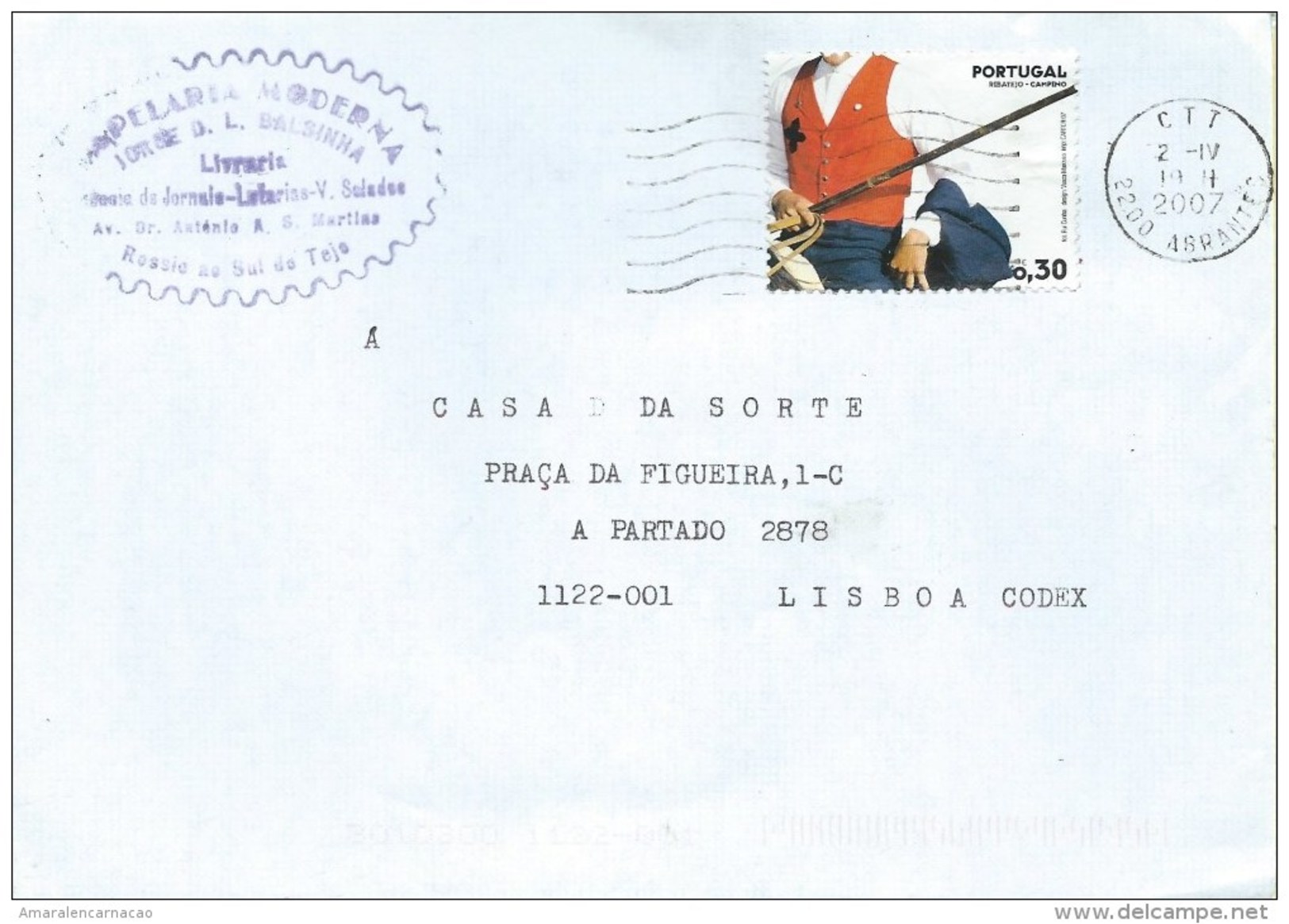 TIMBRES - STAMPS - MARCOPHILIE - LETTRE AVEC CODE À BARRES - PORTUGAL - 2007 - COSTUMES REGIONAUX (RIBATEJO) - CAMPINO - Lettres & Documents