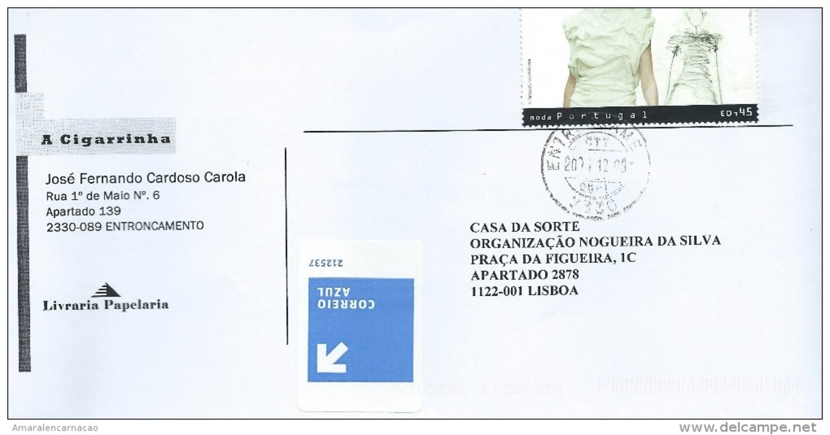 TIMBRES - STAMPS - MARCOPHILIE - LETTRE POST BLEU AVEC CODE À BARRES - PORTUGAL - 2004 - MODE PORTUGAISE - Lettres & Documents