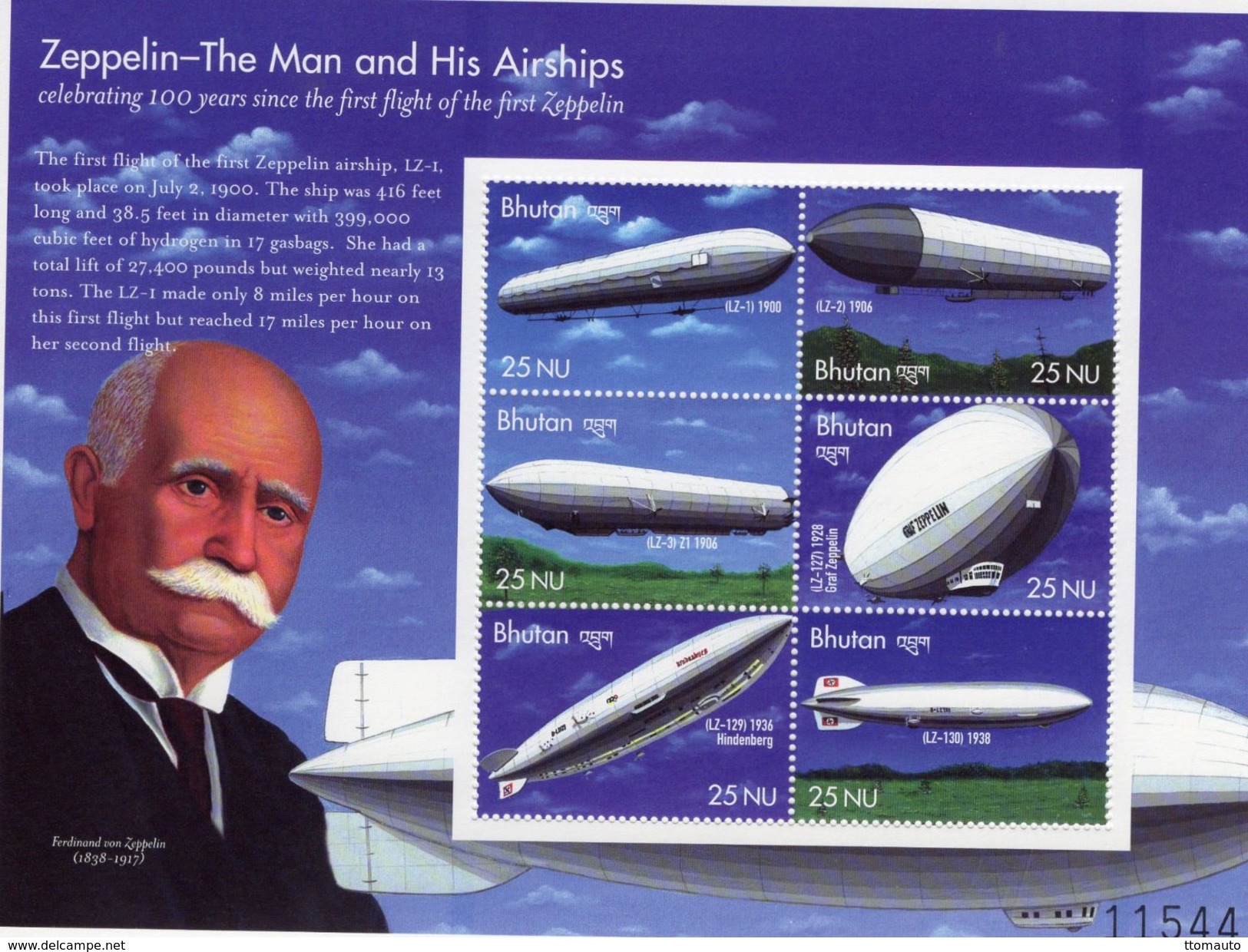 Bhutan -  Von Zeppelin -  The Man And His Airships  -  6v MS Neuf/Mint MNH - Mongolfiere