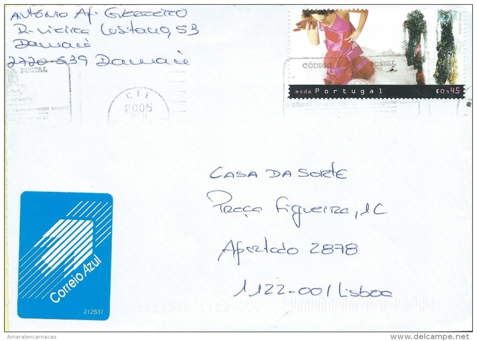 TIMBRES - STAMPS - MARCOPHILIE - LETTRE POST BLEU AVEC CODE À BARRES - PORTUGAL - 2004 - MODE PORTUGAISE - Lettres & Documents