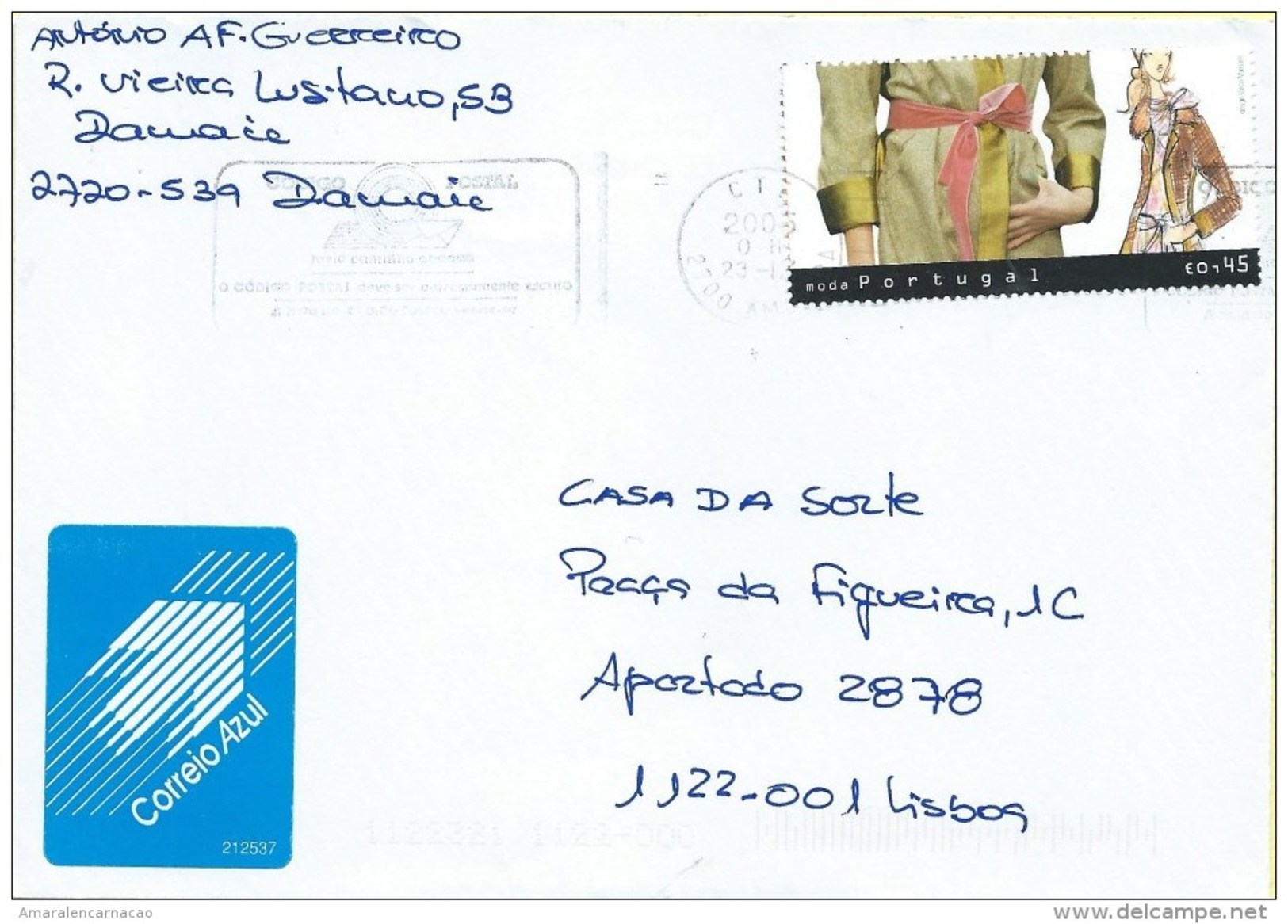 TIMBRES - STAMPS - MARCOPHILIE - LETTRE POST BLEU AVEC CODE À BARRES - PORTUGAL - 2004 - MODE PORTUGAISE - Lettres & Documents