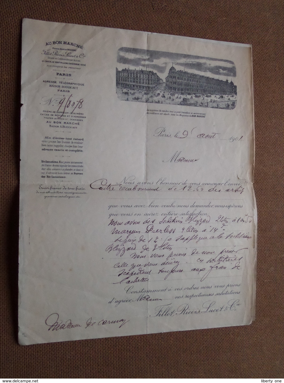 AU BON MARCHE Paris ( Fillot, Ricois, Lucet & Cie ) Anno 1900/01 + 2 Lettres ( Zie/voir Photos ) 4 Document ! - 1900 – 1949