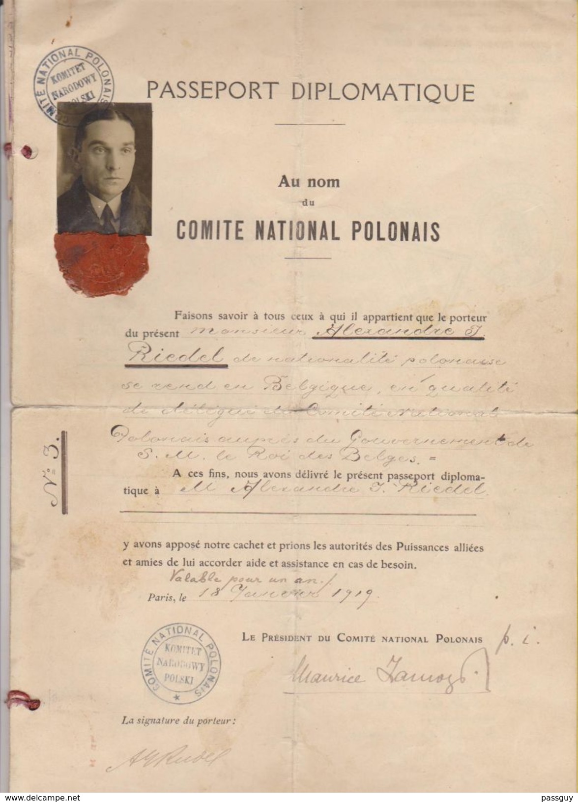 RARE : POLOGNE Passeport Diplomatique 1919 POLAND Diplomatic Passport – Diplomatenpaß - Documents Historiques