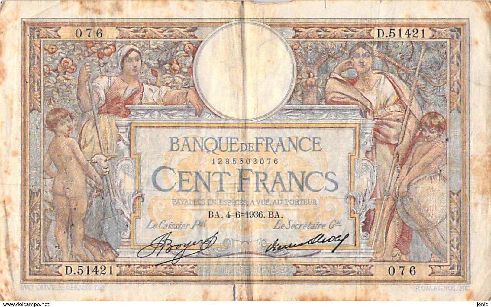 FRANCE  LOT 3 BILLETS DE 100 FRANCS LUC OLIVIER MERSON 21.10.1937- 04.06.1936- 31.03.1938 - 50 F 1927-1934 ''Luc Olivier Merson''