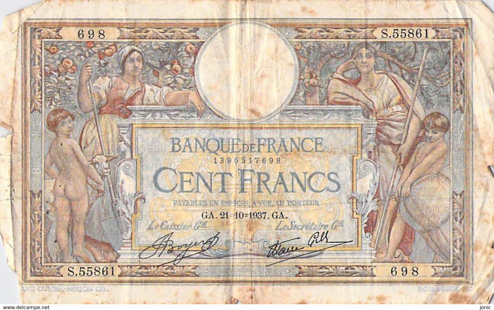 FRANCE  LOT 3 BILLETS DE 100 FRANCS LUC OLIVIER MERSON 21.10.1937- 04.06.1936- 31.03.1938 - 50 F 1927-1934 ''Luc Olivier Merson''