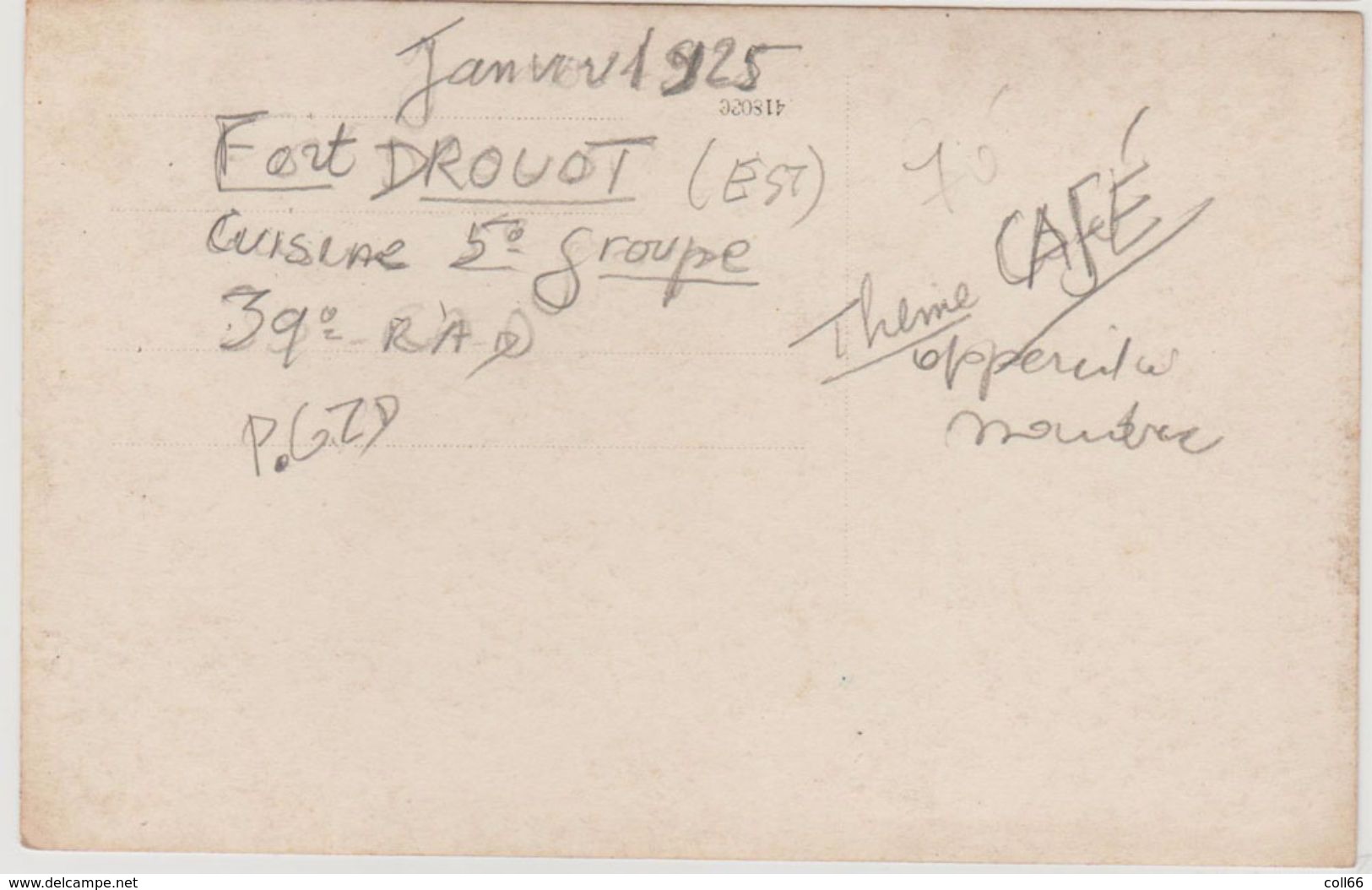 1925 Fort Drouot Grand Moulin à Café Carte-photo Beau Plan Cuisiniers 5° Groupe 39 RA Dos Scané - Régiments