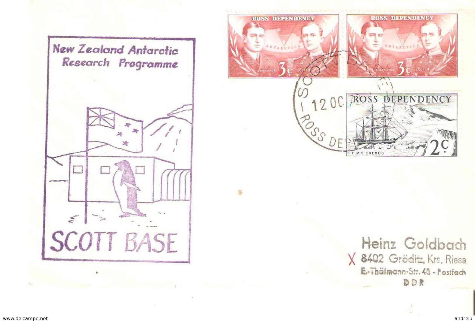 1972 Ross Dependency - FDC Cover 3v.,Antarctic Expedition, Cancel Scott Base Maps, Ship, Sent To Germany / DDR, Entier - Briefe U. Dokumente