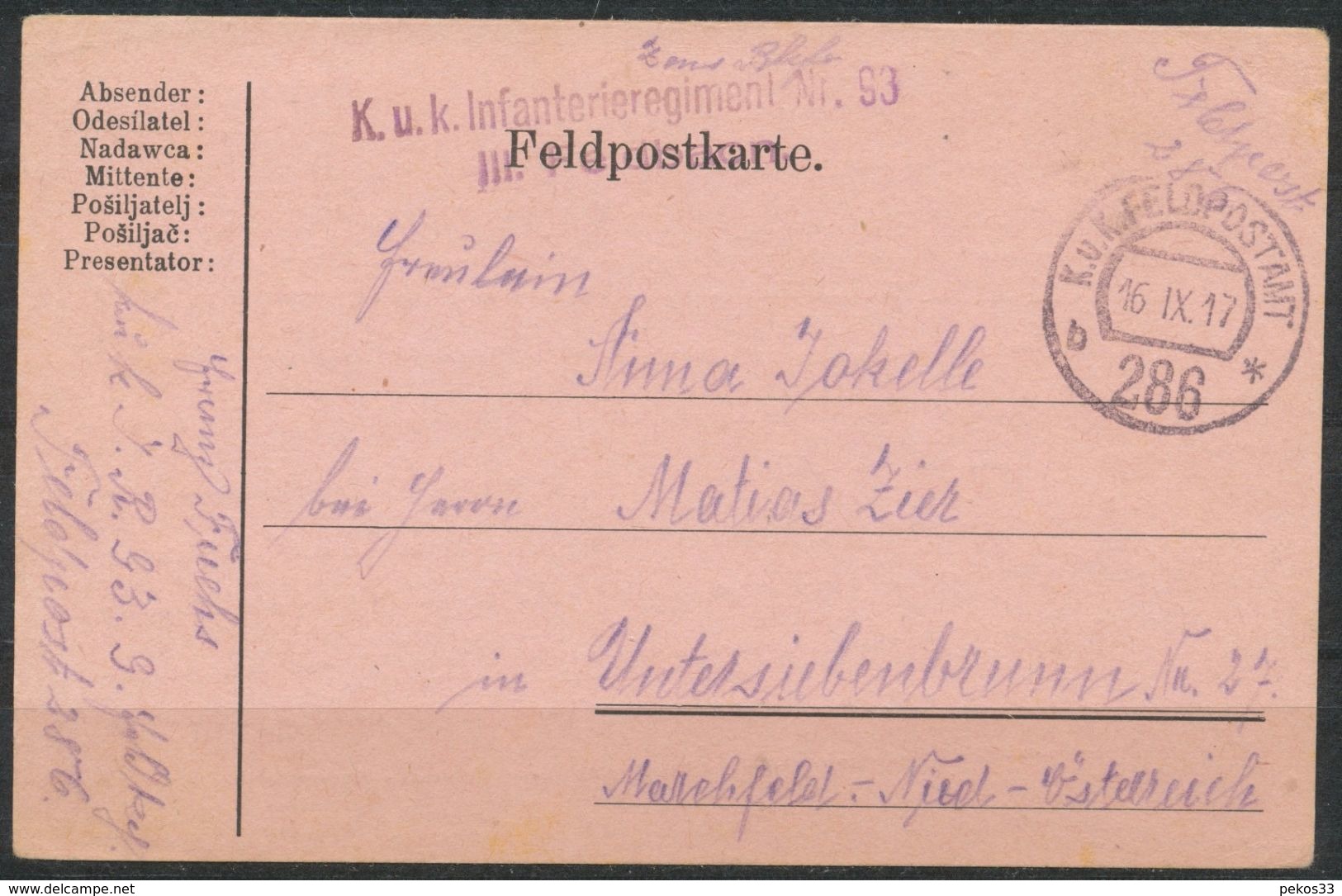 Feldpostkarte  1917 - Sonstige & Ohne Zuordnung