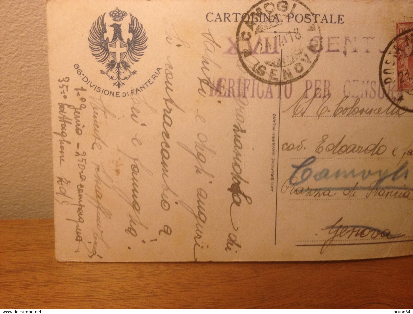 Cartolina 66° Divisione Di Fanteria Divisione Cuneo Viaggiata  1918 Timbro Censura - Reggimenti