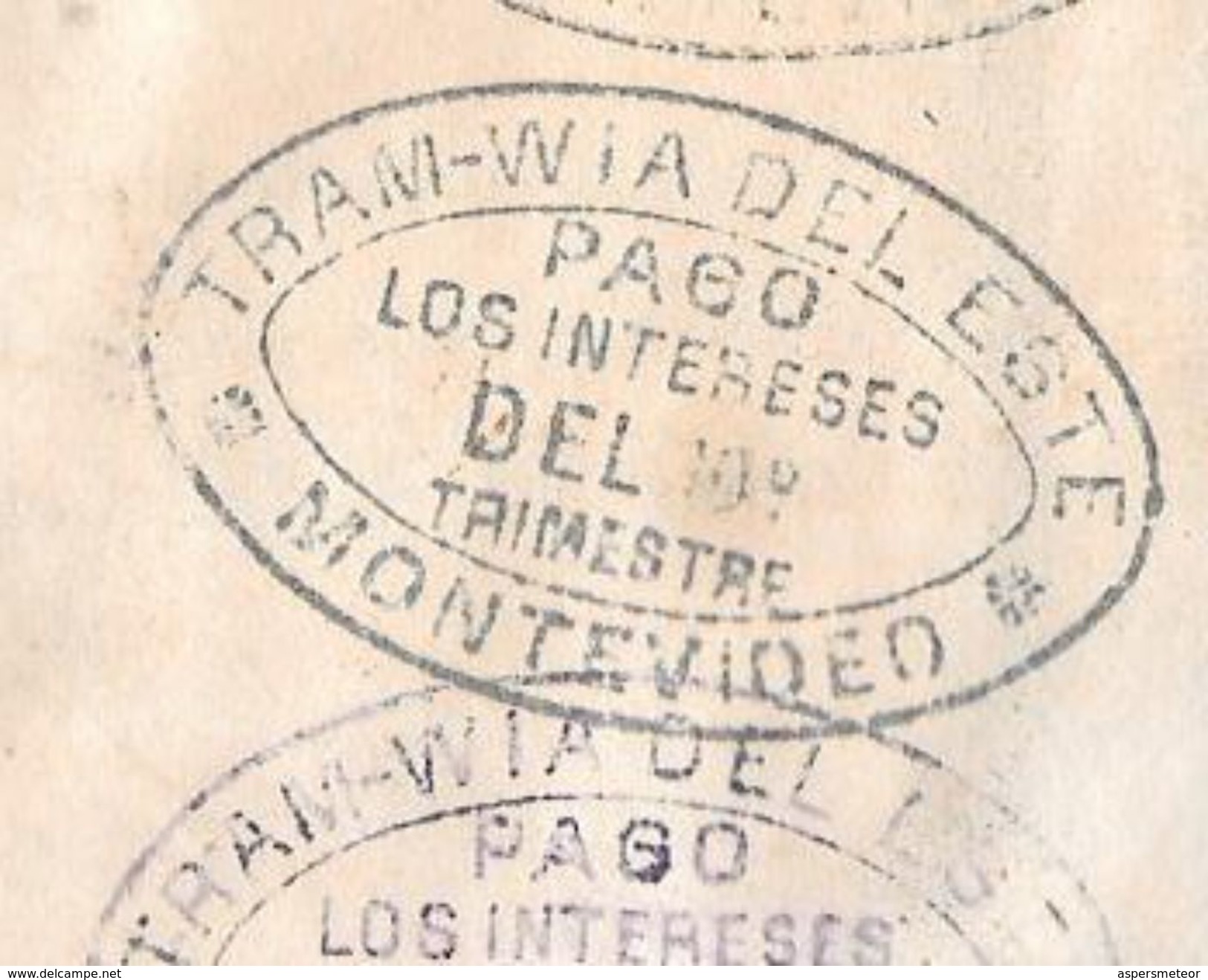 TRAM-VIA DEL ESTE MONTEVIDEO URUGUAY AÑO 1885 OBLIGACION HIPOTECARIA TRAMWAY TRAMWAYS RARISIME TRAM TROLLEY - Transporte