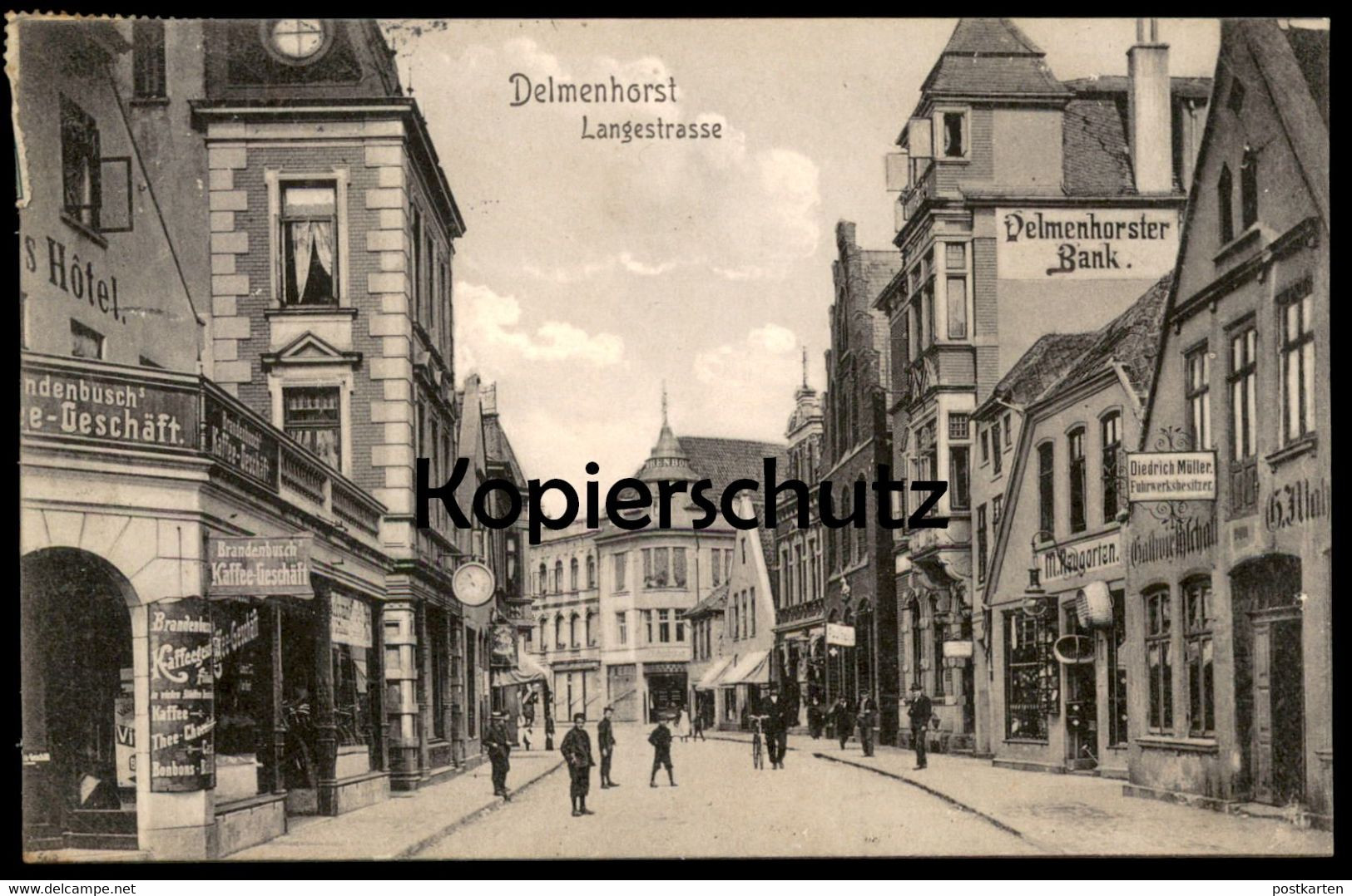 ALTE POSTKARTE DELMENHORST LANGESTRASSE GESCHÄFT BRANDENBUSCH MÜLLER NEUGARTEN DELMENHORSTER BANK Ansichtskarte Postcard - Delmenhorst