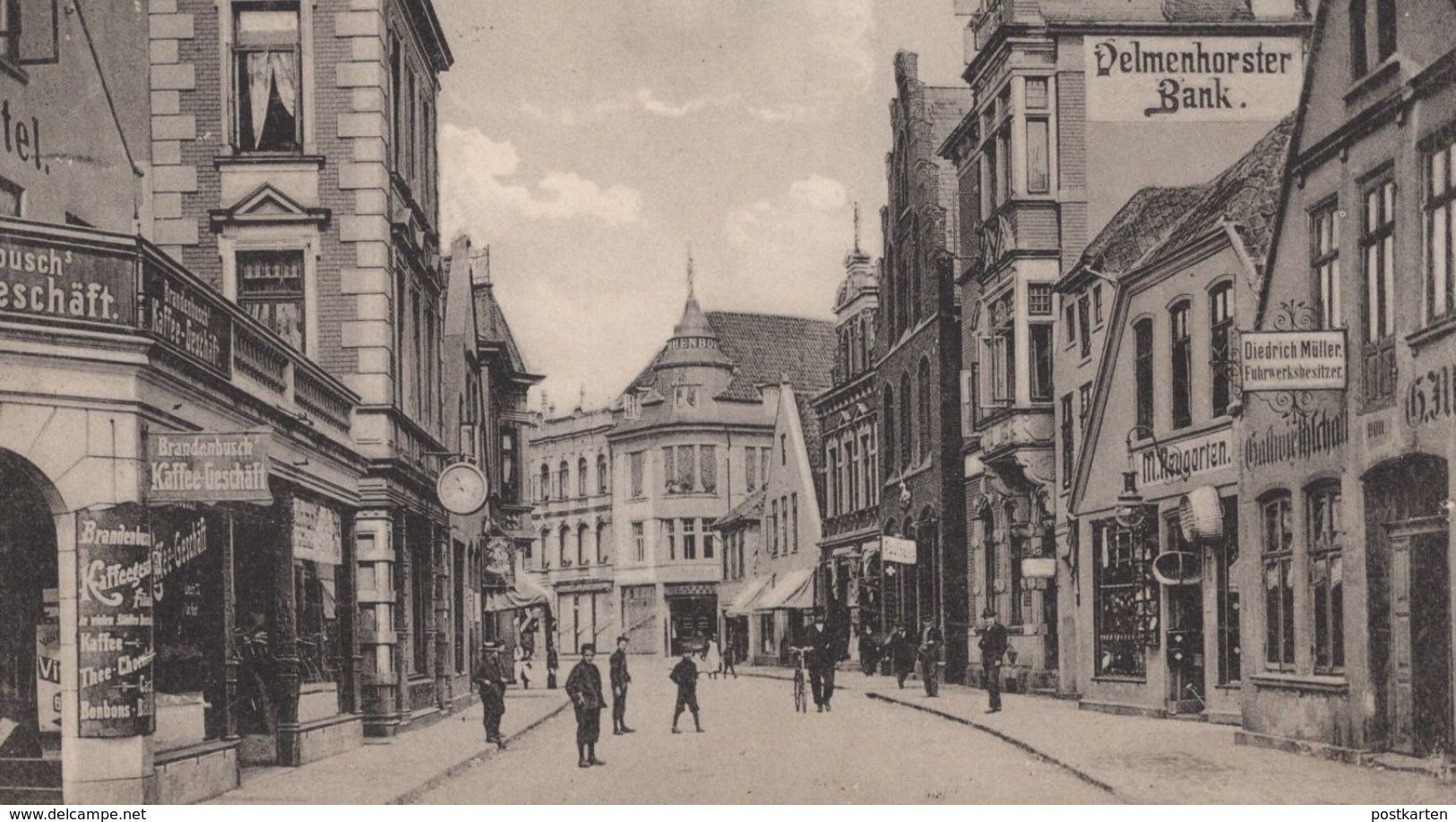 ALTE POSTKARTE DELMENHORST LANGESTRASSE GESCHÄFT BRANDENBUSCH MÜLLER NEUGARTEN DELMENHORSTER BANK Ansichtskarte Postcard - Delmenhorst