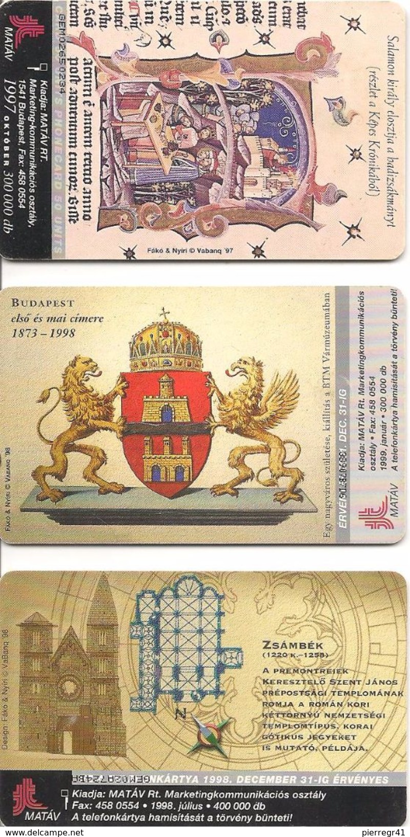 3-CARTES+-PUCE-HONGRIE-1998-THEME-MONUMENTS-TBE - Hungary
