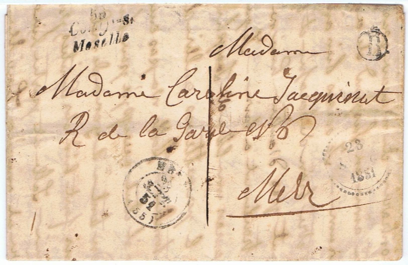 LAC 55 CORNY - SUR - MOSELLE + Boîte B Du 23.09.1851 Vers Metz - 1849-1876: Période Classique