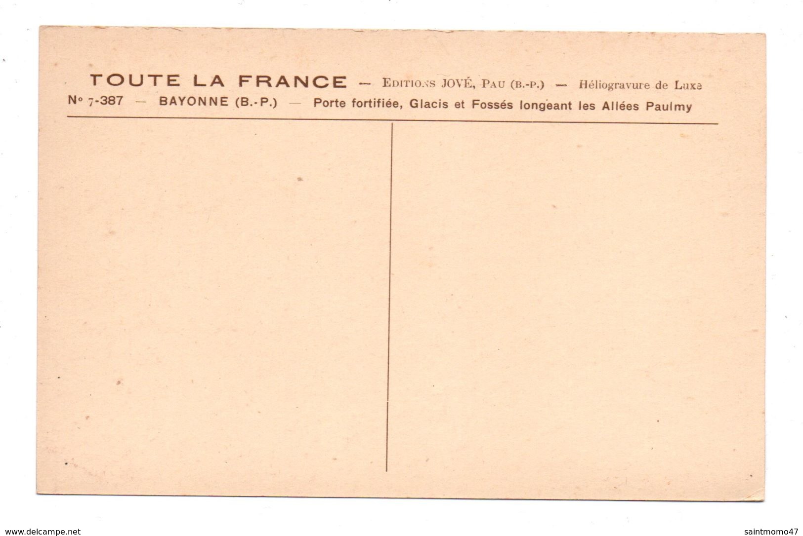 64 - BAYONNE . Porte Fortifiée, Glacis Et Fossés Longeant Les Allées Paulmy . Edition Jové - Réf. N°6360 - - Bayonne