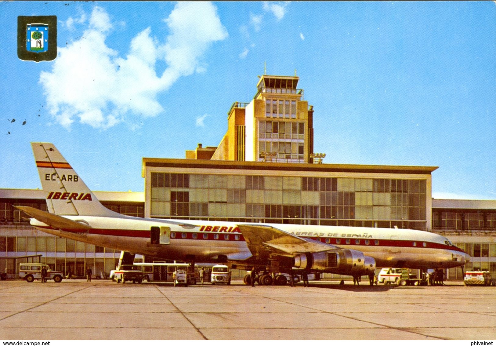 TARJETA POSTAL CIRCULADA ,  AVIONES , AVIACIÓN , MADRID - AEROPUERTO DE BARAJAS - 1946-....: Moderne