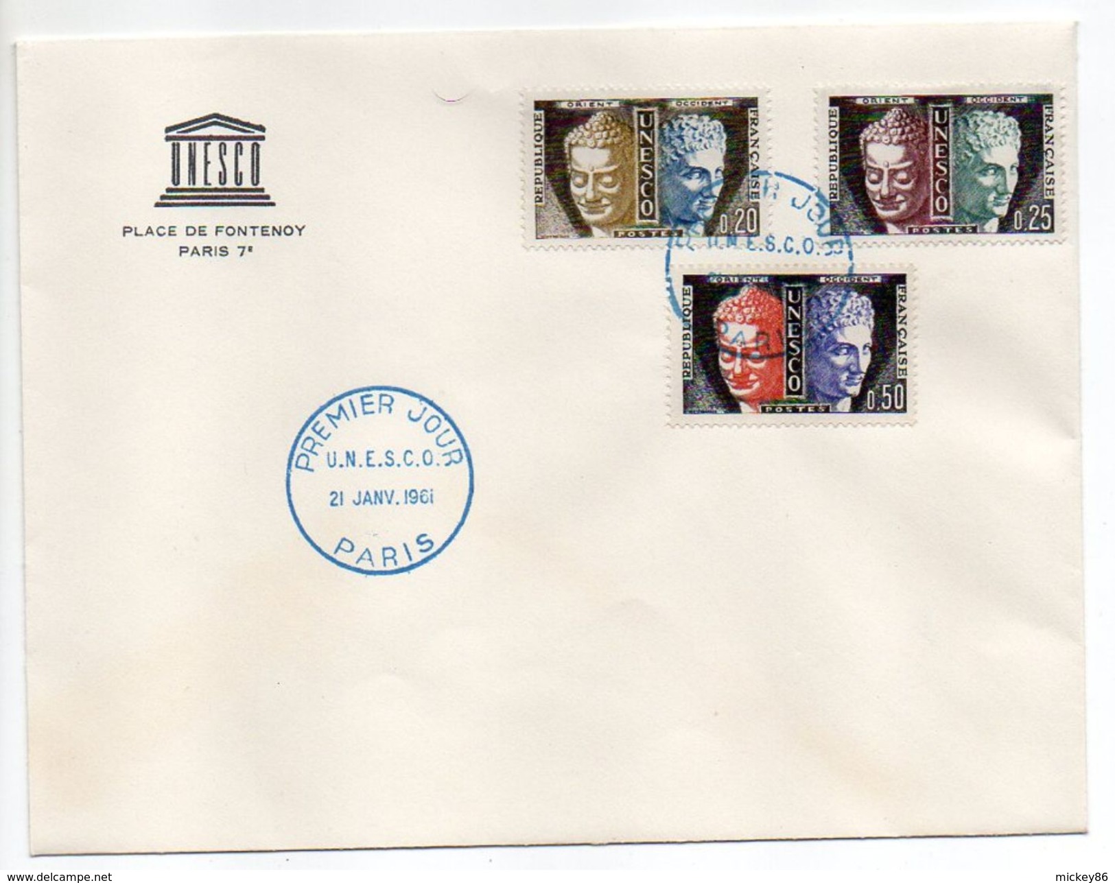 FDC --1961---UNESCO  PARIS   ( UNESCO--3 Valeurs ) - 1960-1969