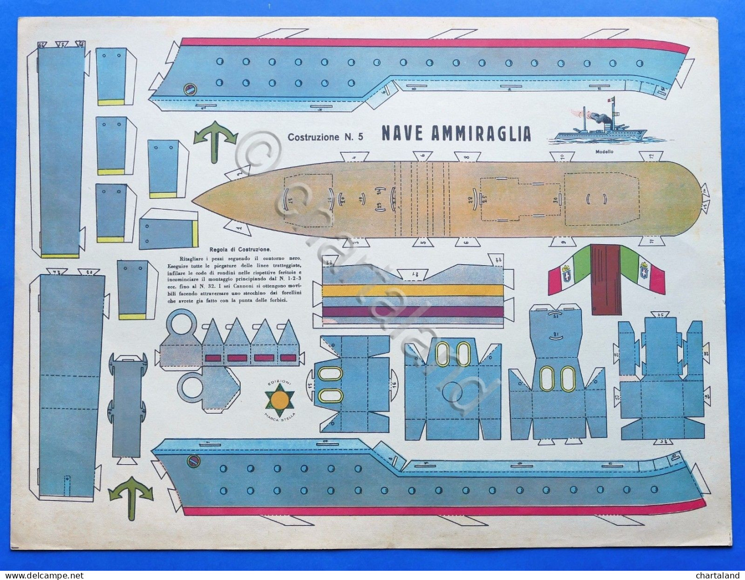 Gioco Vintage - Costruzione N° 5 Marca Stella - Nave Ammiraglia - 1930 Ca. - Giocattoli Antichi