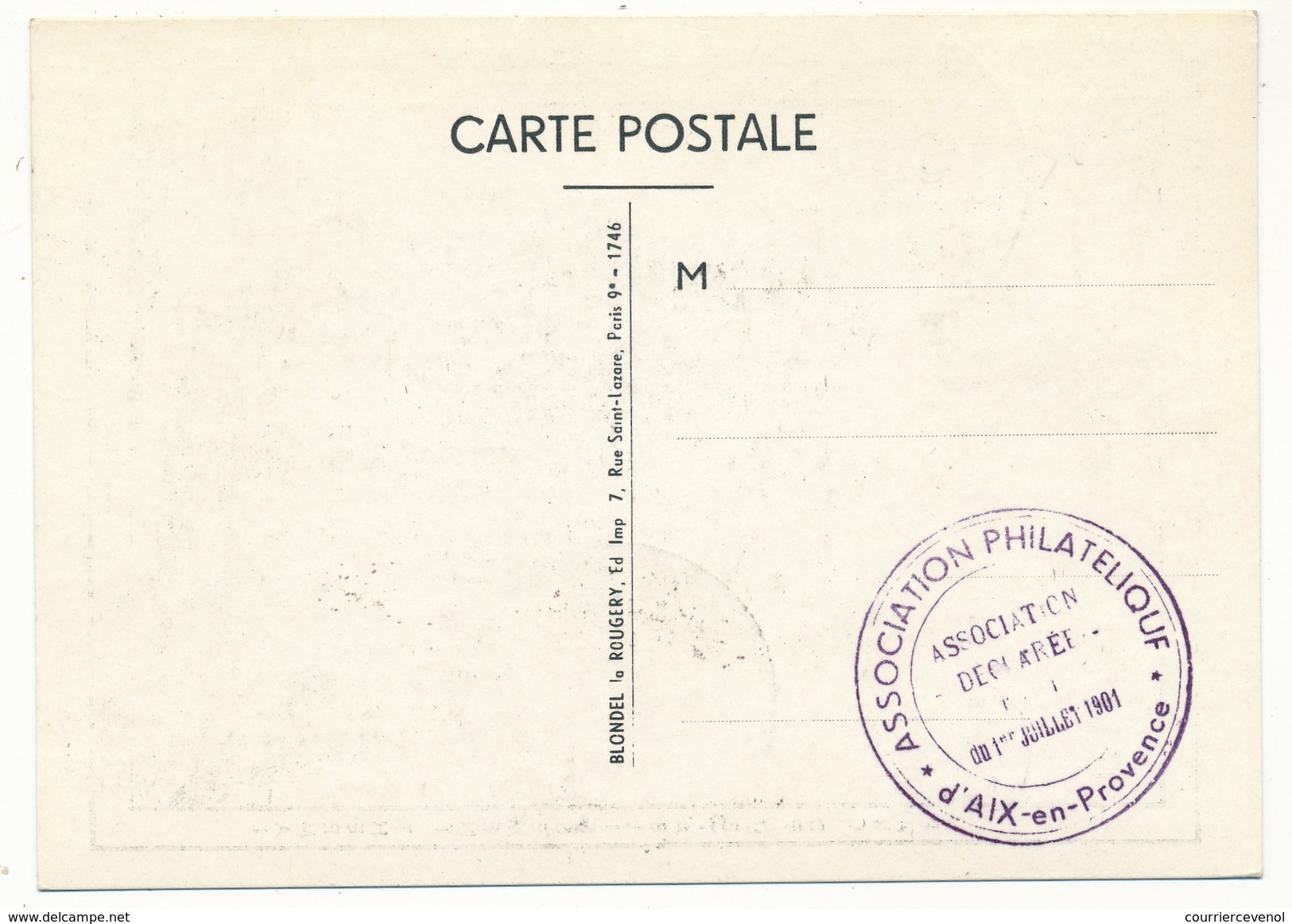 FRANCE => Carte Locale "Journée Du Timbre" 1959 - AIX EN PROVENCE - Aéropostale De Nuit - Storia Postale