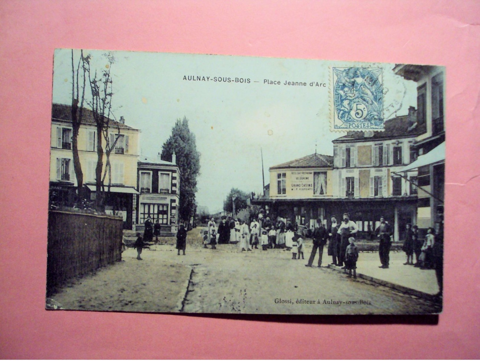 AULNAY SOUS BOIS CARTE EN COULEUR PLACE JEANNE D'ARC BEAU PLAN SUR UNE FOULE ENORME SUR LA PLACE  VOYAGEE 1906 . - Aulnay Sous Bois