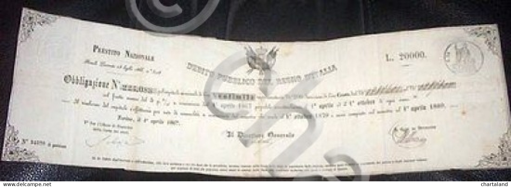 Scripofilia - Obbligazione Regno Italia Titoli Debito Pubblico  L. 20000 - 1866 - Altri & Non Classificati