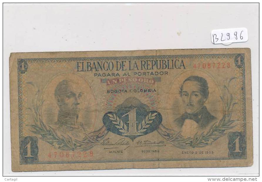 Billets -B2996 - Colombie - Un Peso Oro  (type, Nature, Valeur, état... Voir  Double Scans)-Envoi Gratuit - Colombie