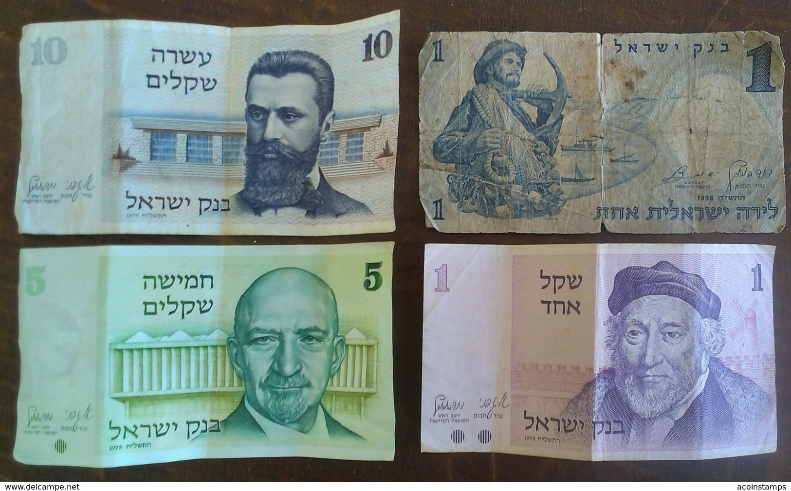 ISRAEL Lot 4 Old Banknotes Notes 1 1958,1 5 10 1978 - Israël