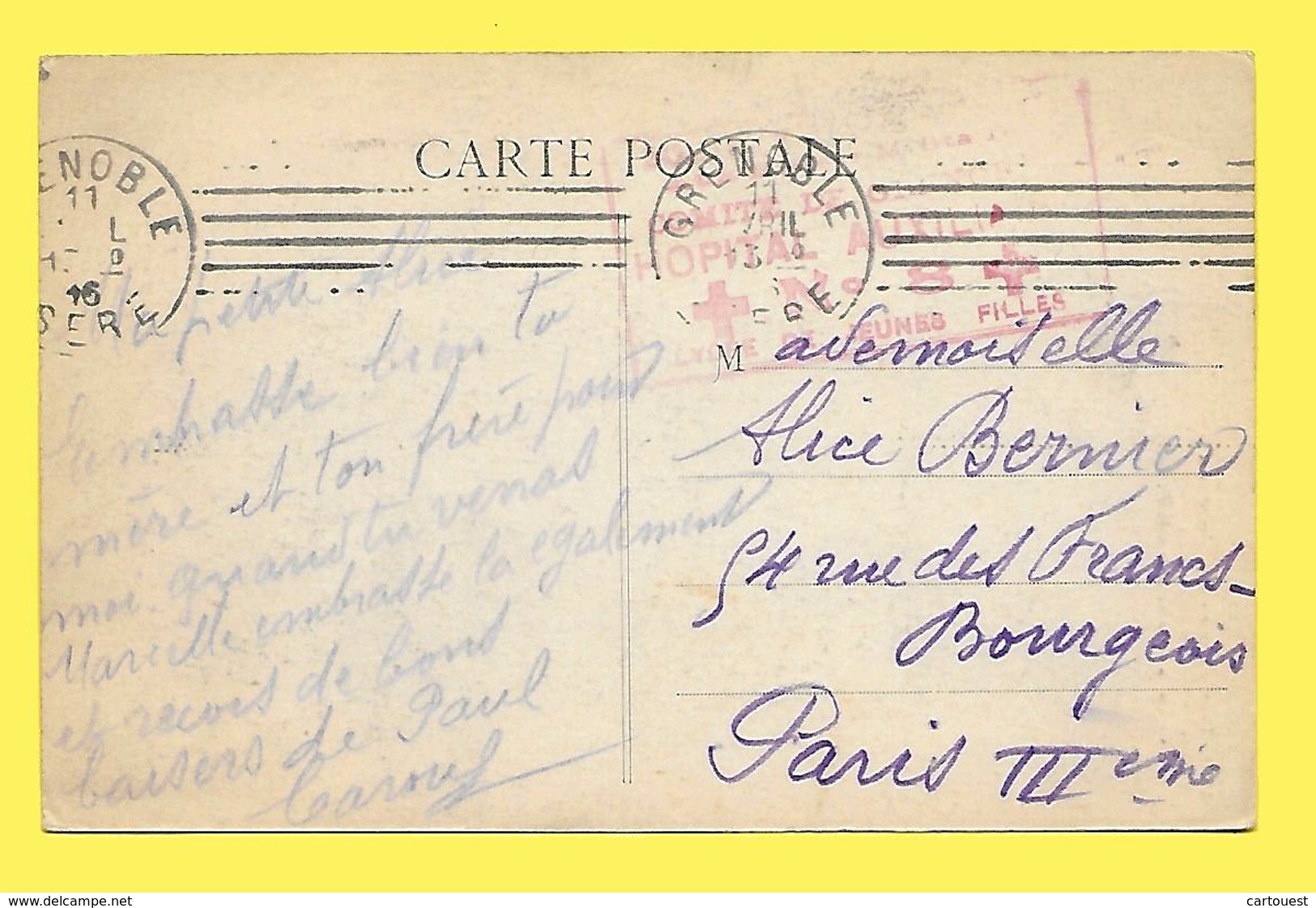 Tampon Rouge Pâle  HOPITAL AUXILIAIRE N°8 Circulé 1916 - Guerre De 1914-18