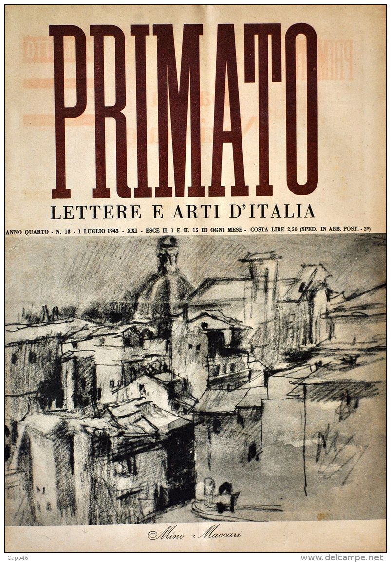 PRIMATO LETTERE E ARTI D&acute;ITALIA - ANNO 4° N° 13 - 1 LUGLIO 1943 - Andere & Zonder Classificatie